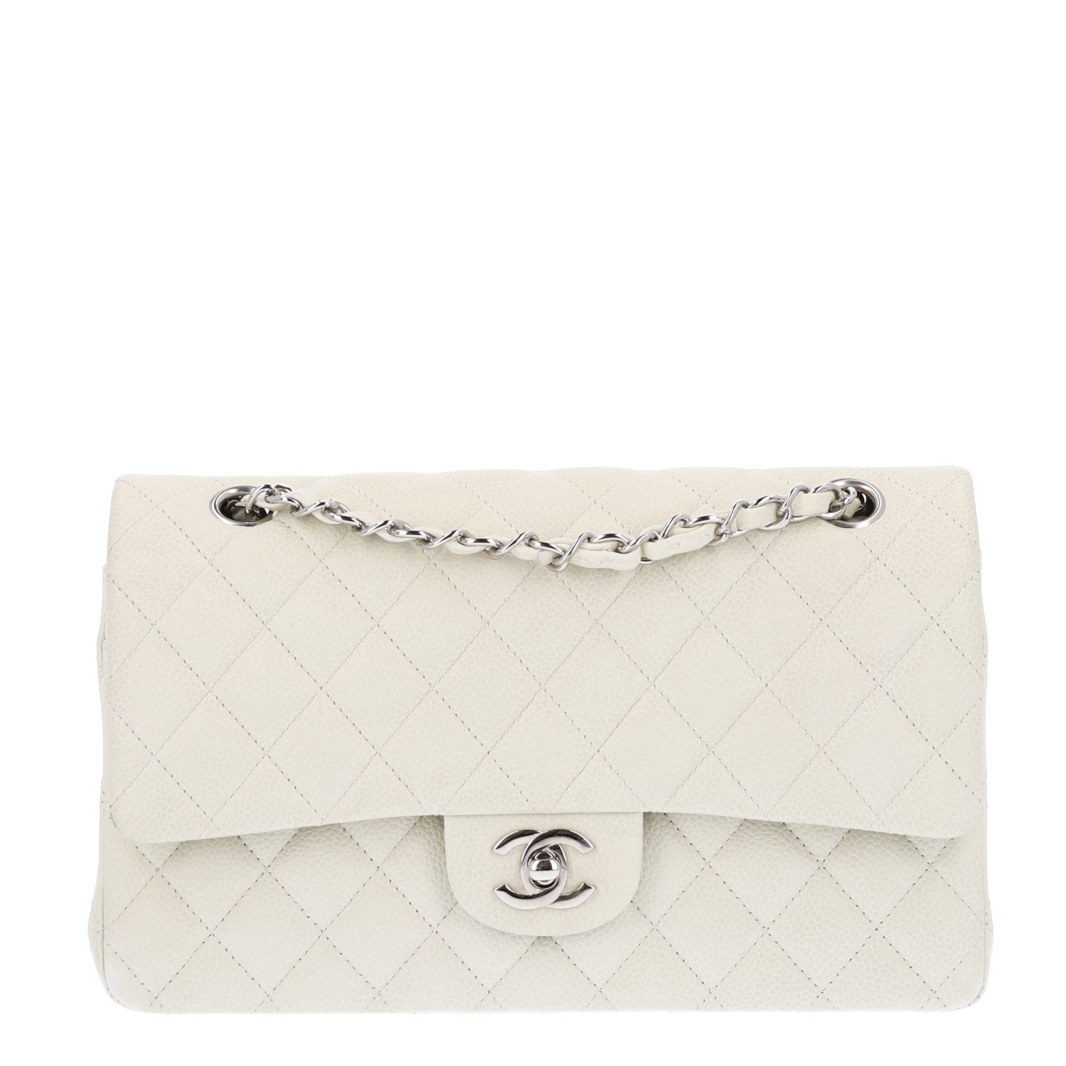 Caviar Quilted Medium Double Flap Light Green