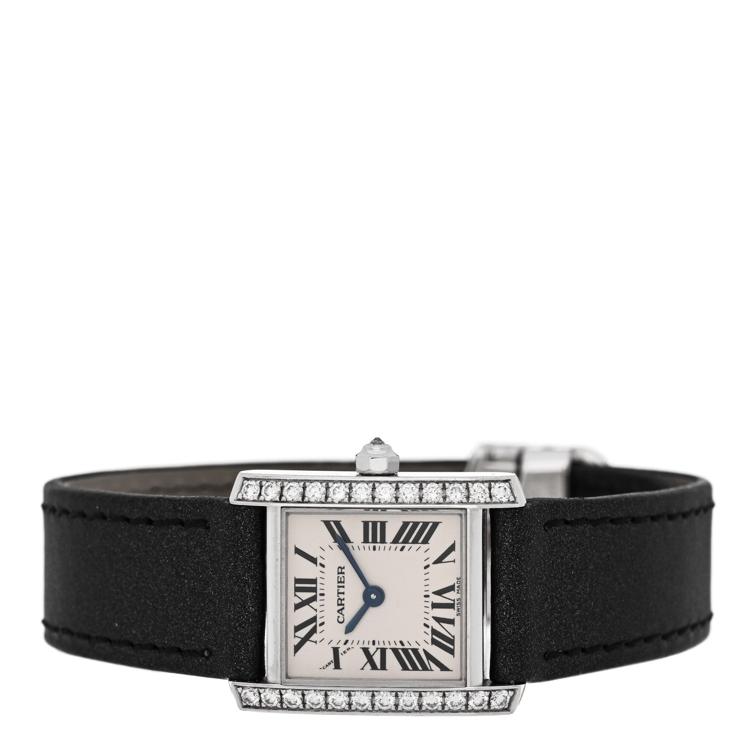 18K White Gold Calfskin Diamond Bezel 20mm Tank Francaise Quartz Watch — view 2