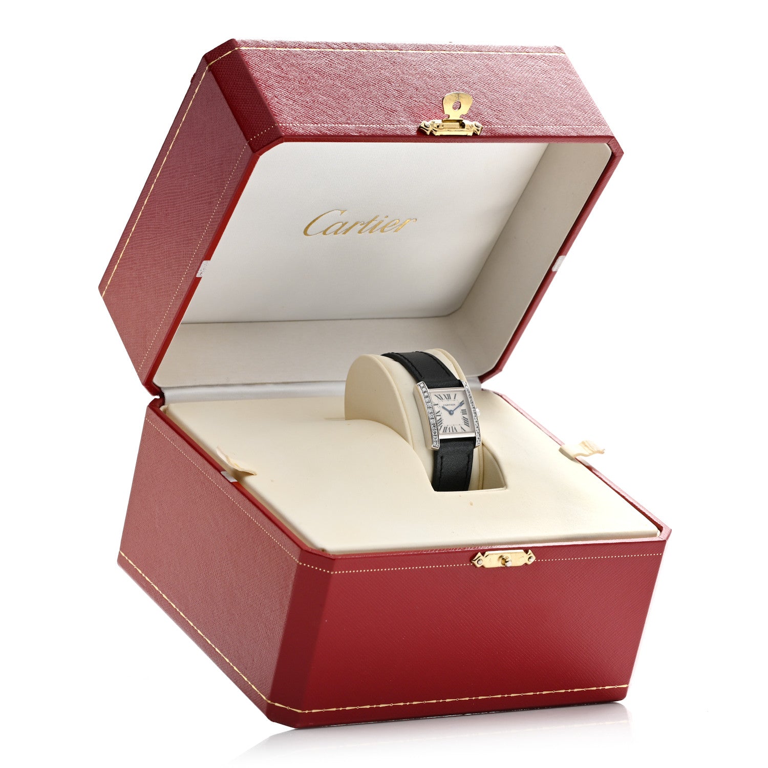 18K White Gold Calfskin Diamond Bezel 20mm Tank Francaise Quartz Watch — view 5