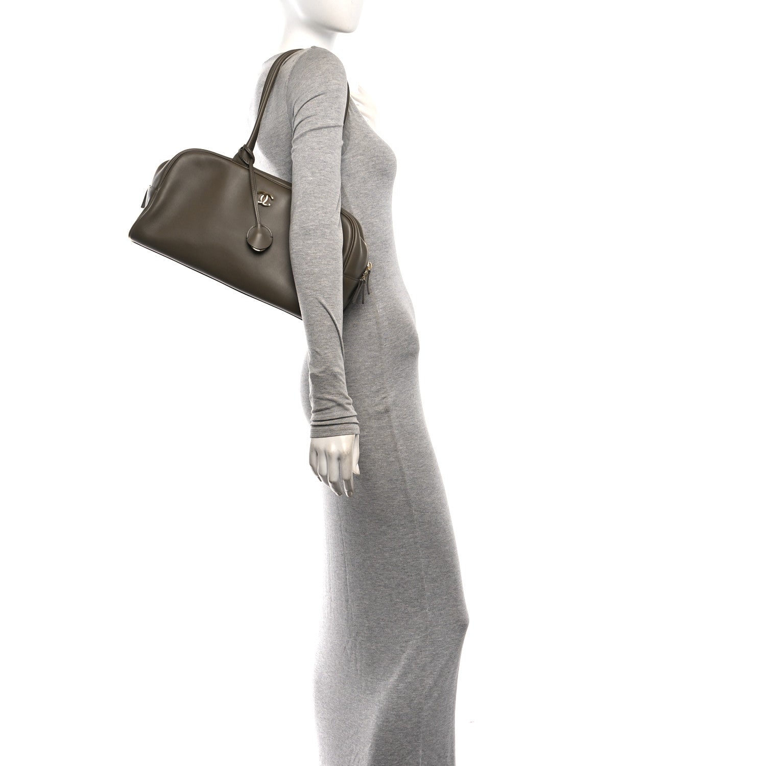 Calfskin Large Perfect Bowling Bag Dark Khaki — view 2