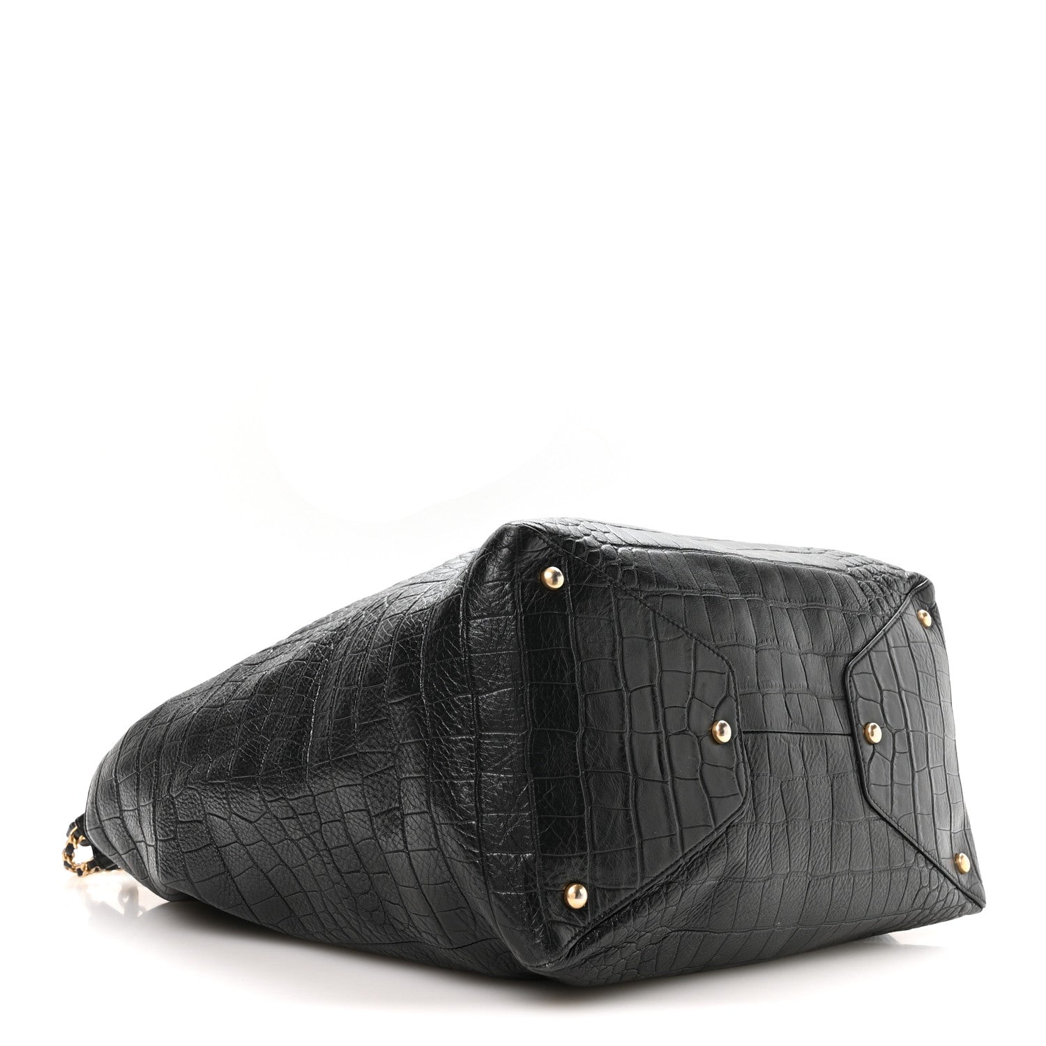 Calfskin Crocodile Embossed Large Cocodile Shopping Tote Black — view 4