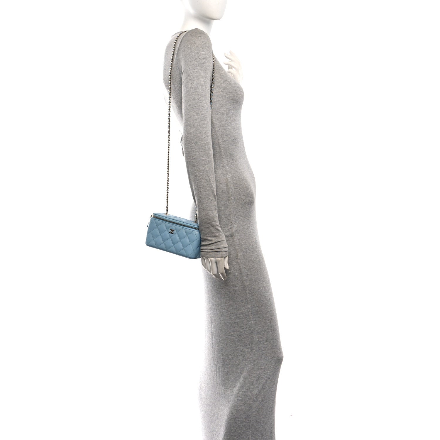 Caviar Quilted Small Tiny CC Vanity Case With Chain Light Blue — view 2