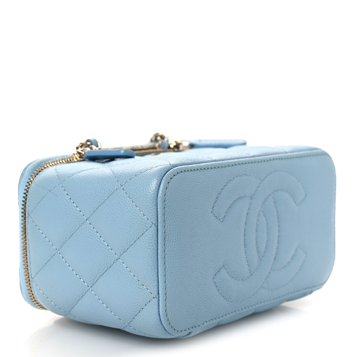 Caviar Quilted Small Tiny CC Vanity Case With Chain Light Blue — view 4