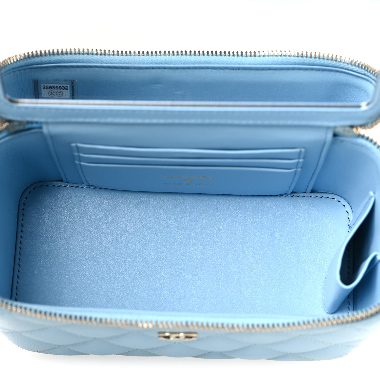 Caviar Quilted Small Tiny CC Vanity Case With Chain Light Blue — view 5