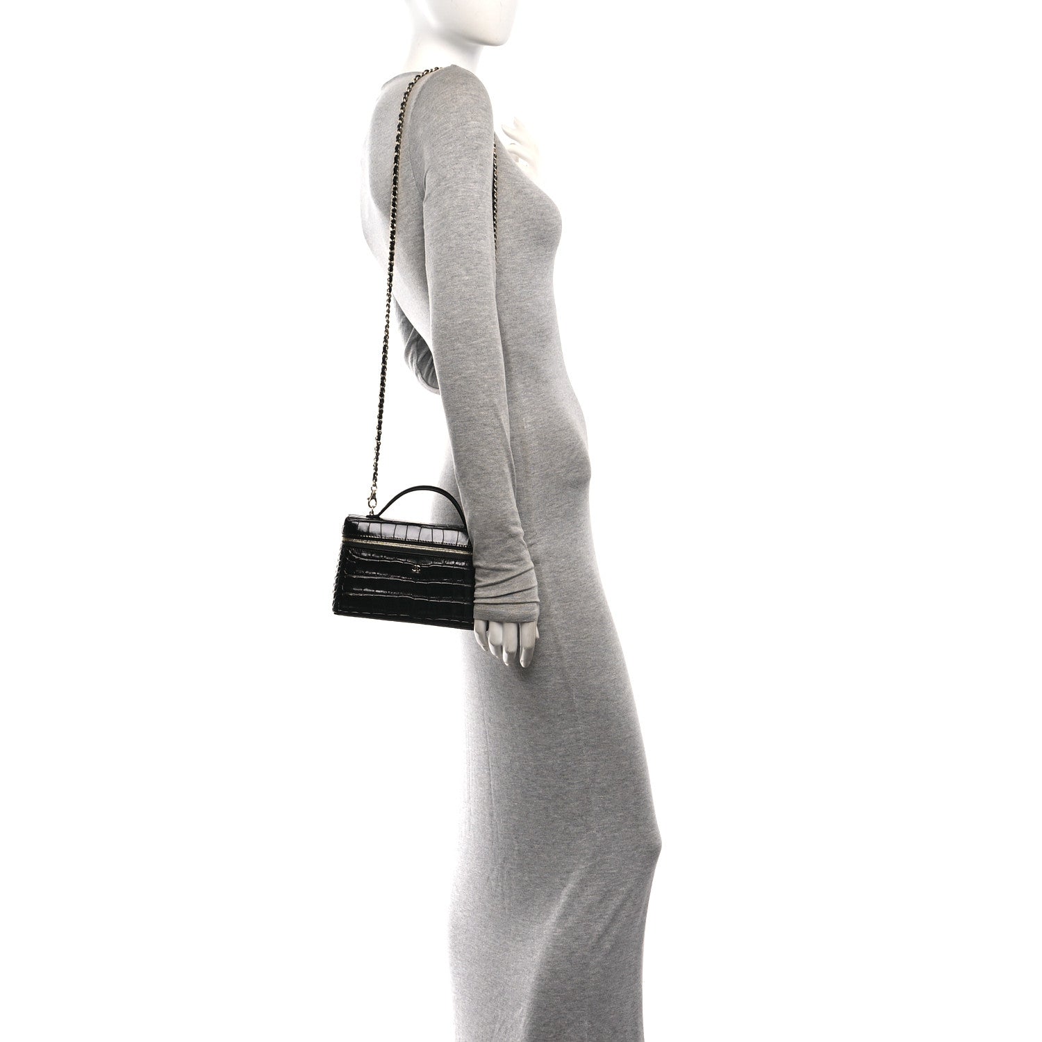 Calfskin Crocodile Embossed Crococo Exoticoco Vanity With Chain Black — view 2
