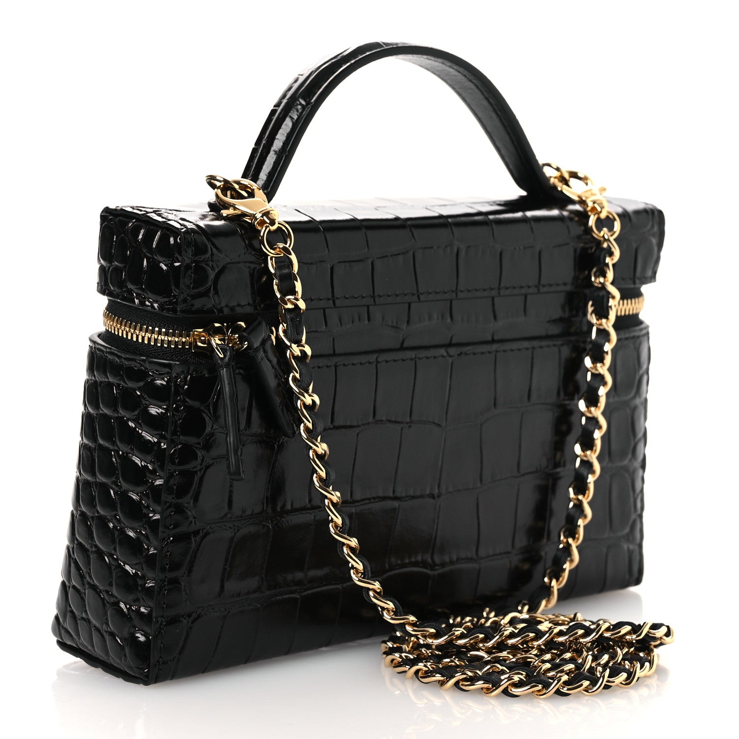 Calfskin Crocodile Embossed Crococo Exoticoco Vanity With Chain Black — view 3