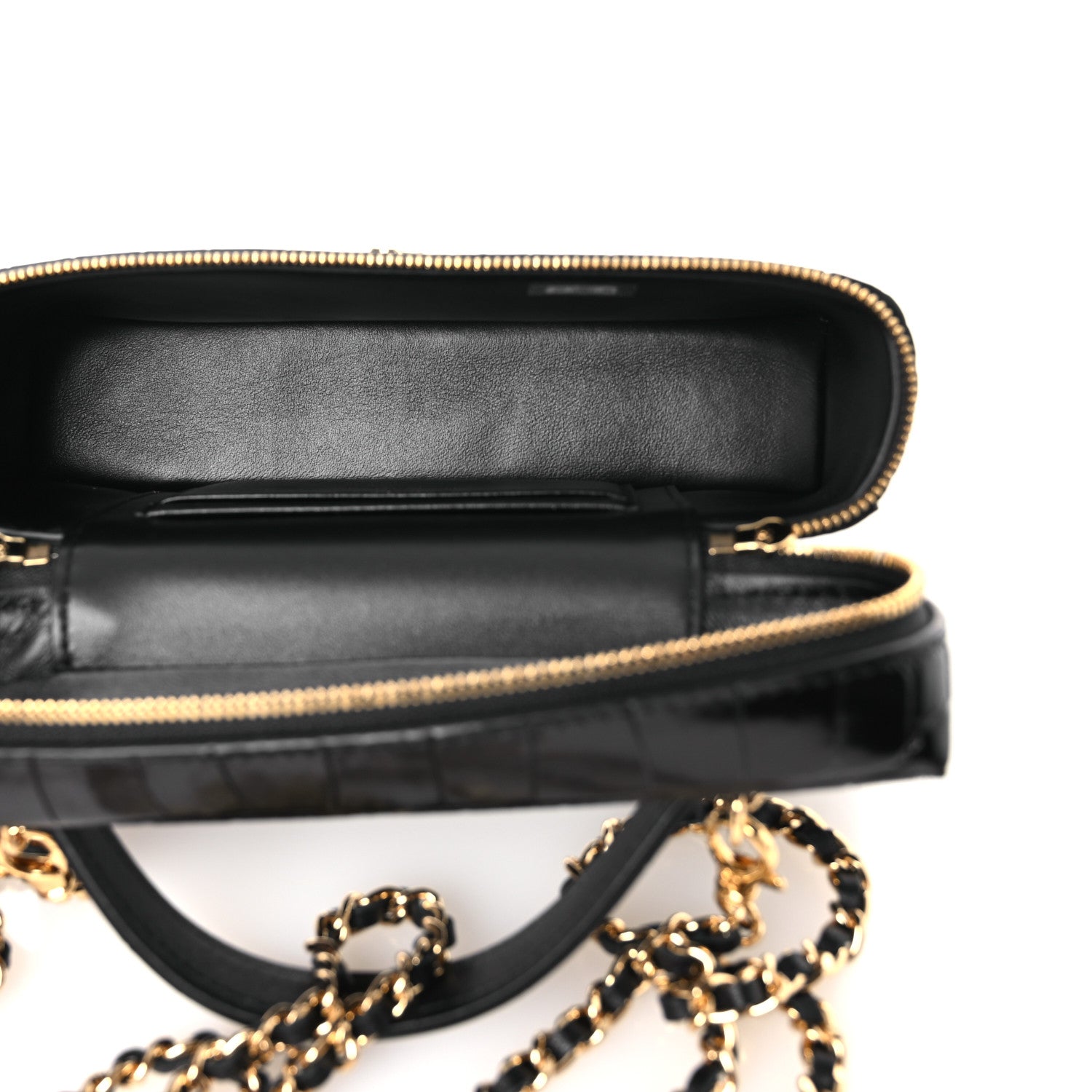 Calfskin Crocodile Embossed Crococo Exoticoco Vanity With Chain Black — view 5