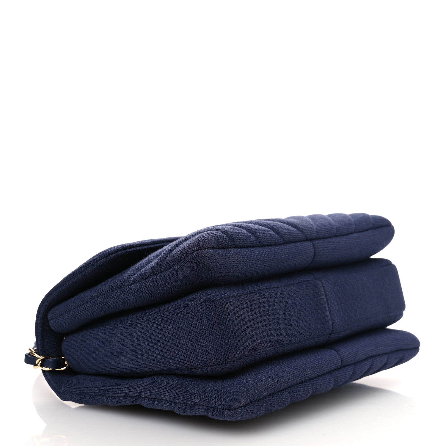 Jersey Chevron Quilted Small Trendy CC Dual Handle Flap Bag Navy Blue — view 4
