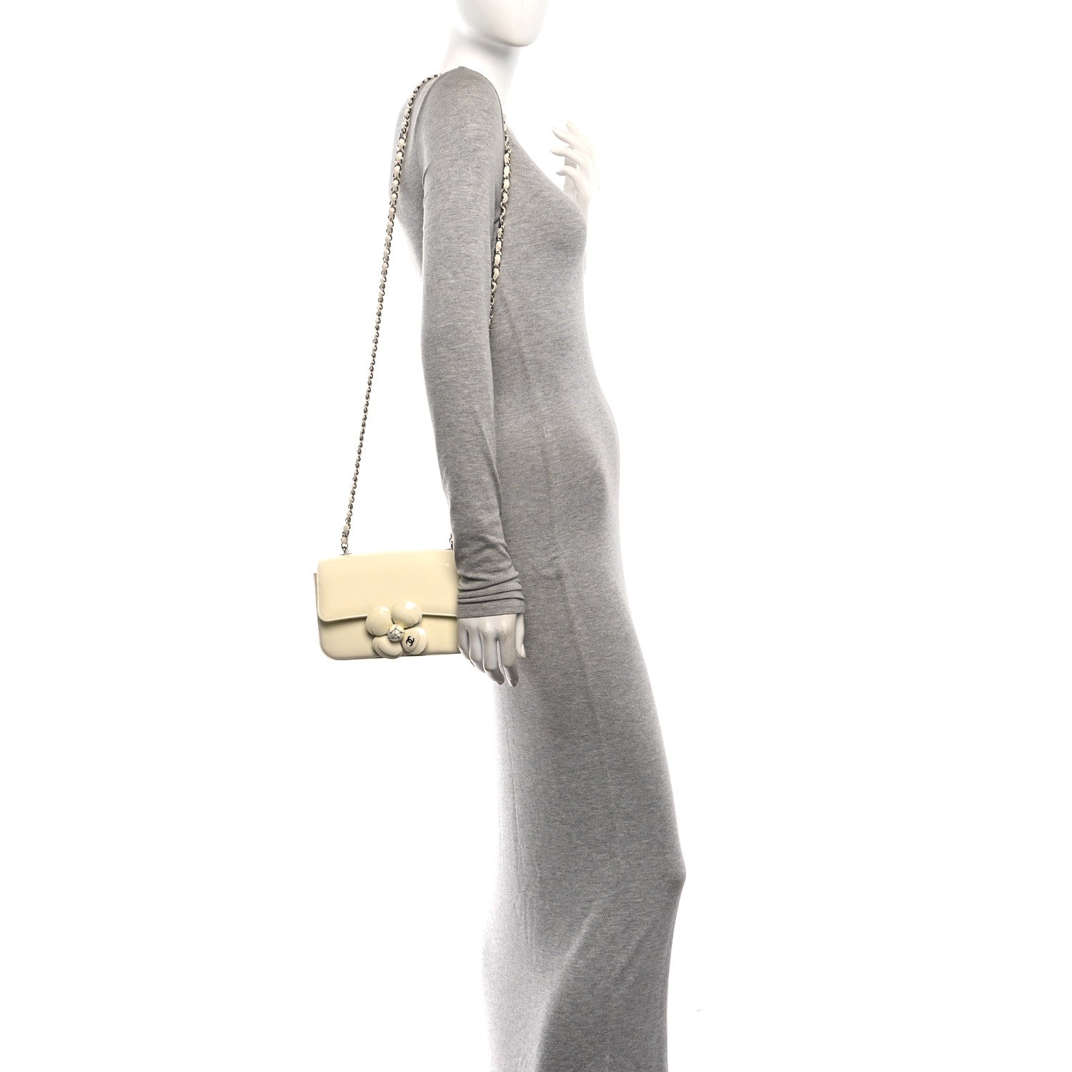Patent Calfskin Small Camellia Single Flap White — view 2