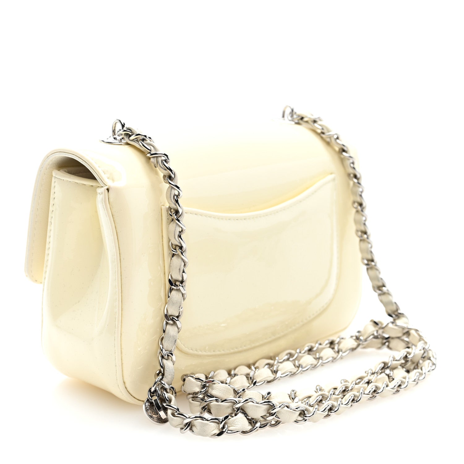 Patent Calfskin Small Camellia Single Flap White — view 3