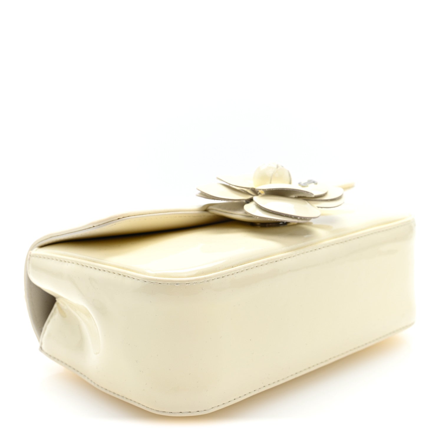 Patent Calfskin Small Camellia Single Flap White — view 4