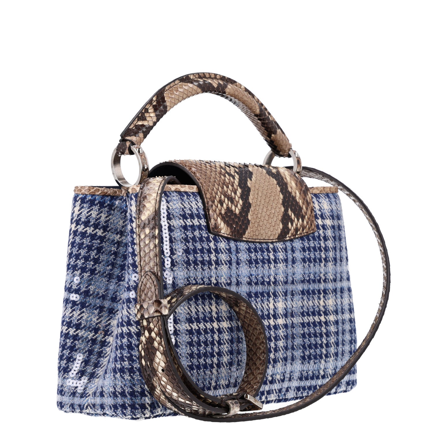 Tweed Sequins Snakeskin Capucines BB Blue — view 3