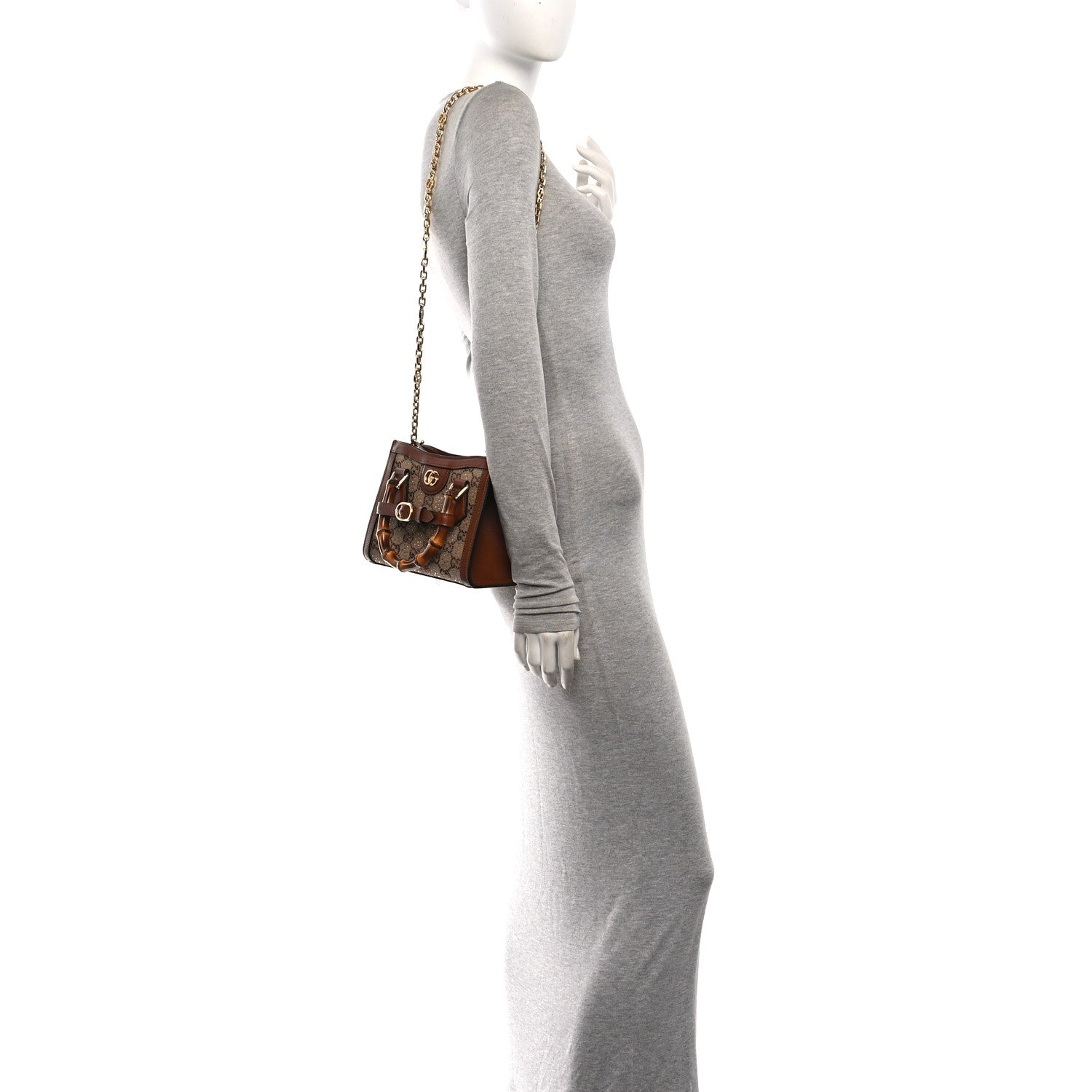 New Canvas Charisma Calfskin Crystal GG Monogram Mini Diana Tote Bag Camel Ebony — view 2