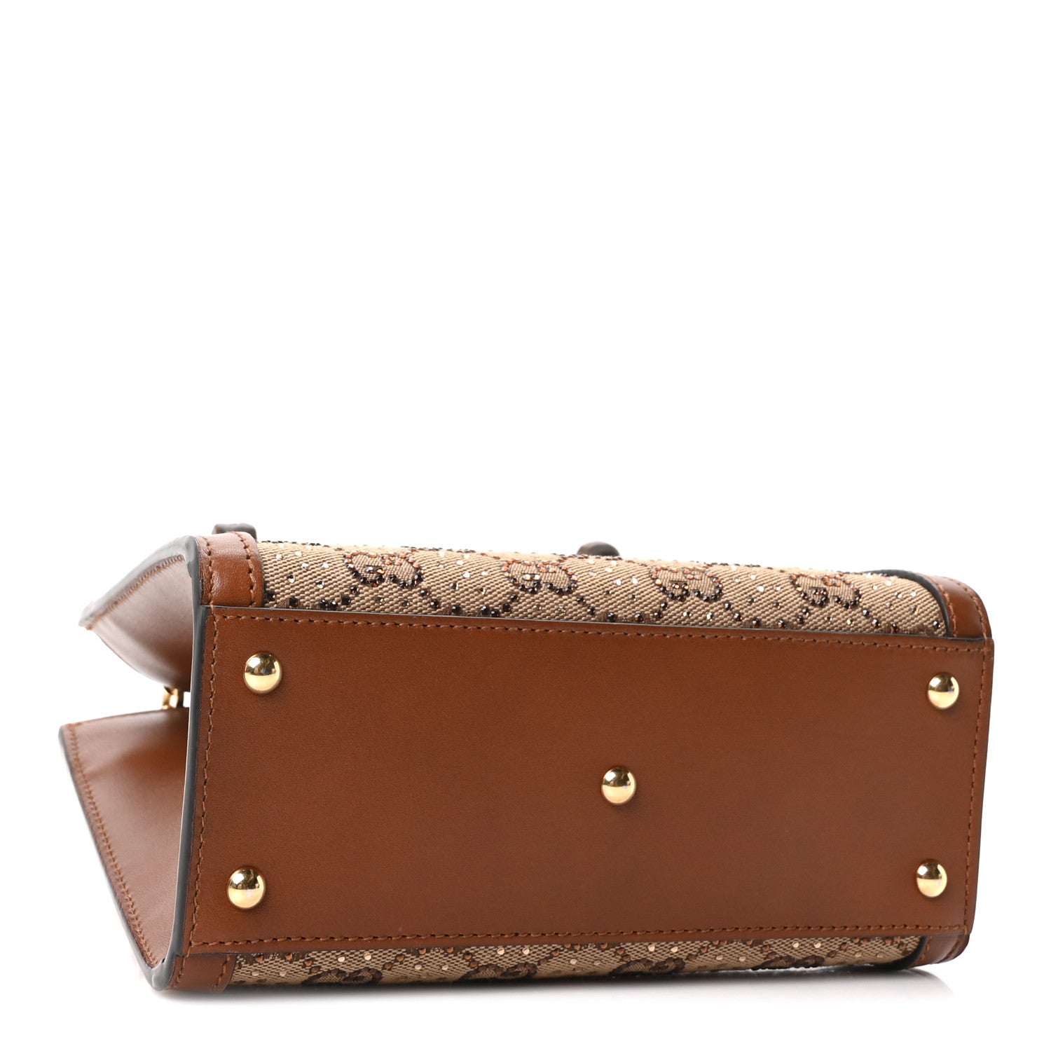 New Canvas Charisma Calfskin Crystal GG Monogram Mini Diana Tote Bag Camel Ebony — view 4
