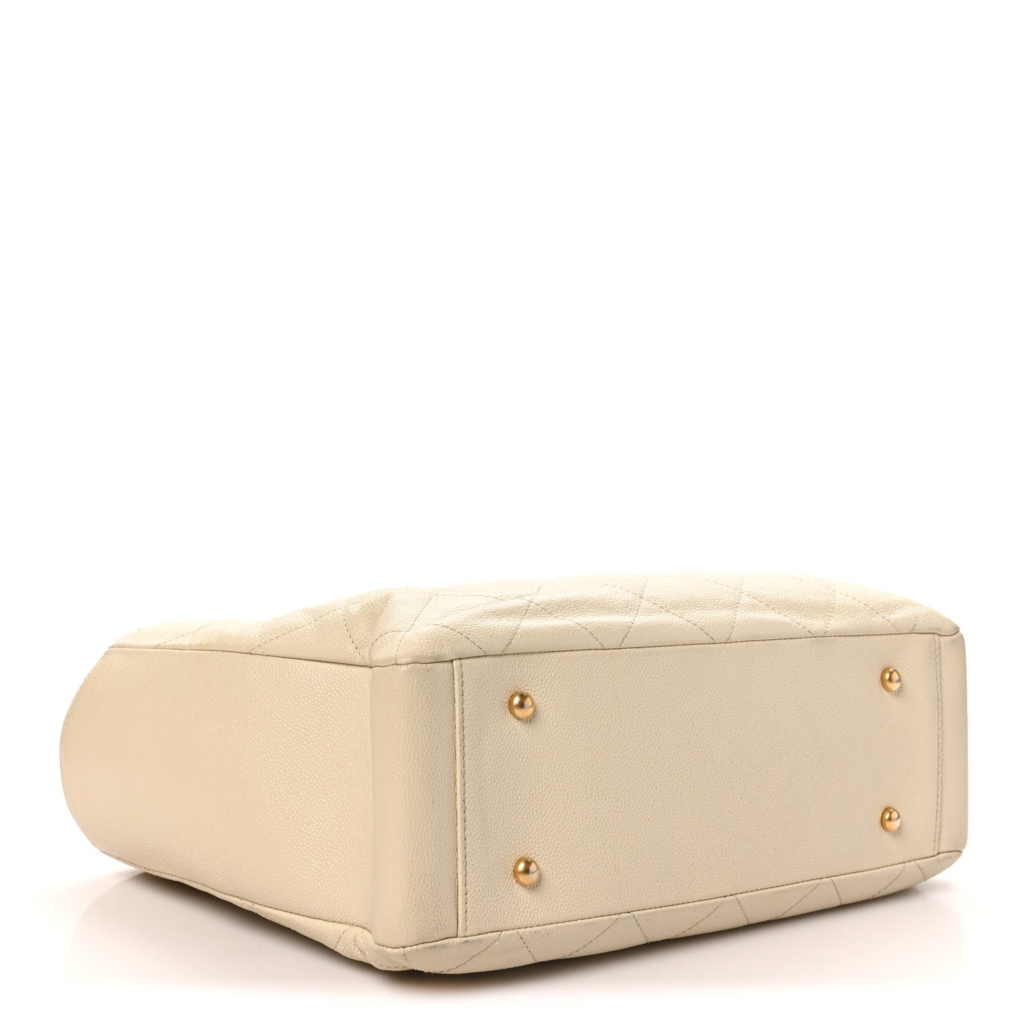 Caviar Quilted Small Trapezoid Chain Shopping Tote Ivory — view 4