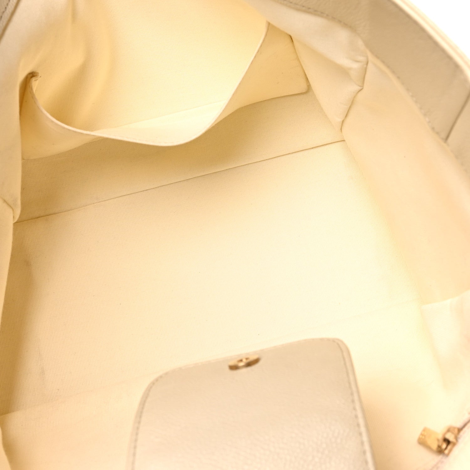 Caviar Quilted Small Trapezoid Chain Shopping Tote Ivory — view 5
