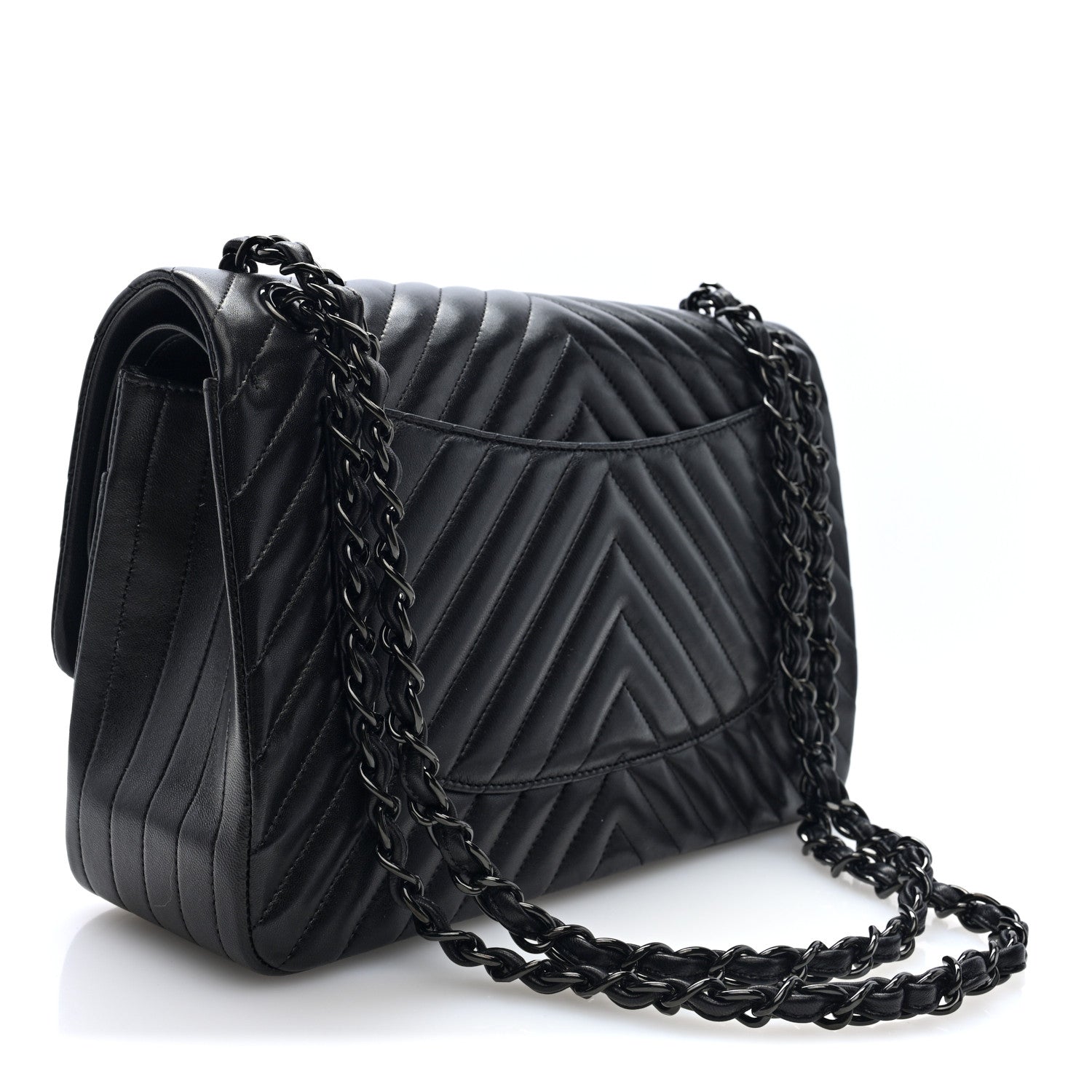 Lambskin Chevron Quilted Jumbo Double Flap  So Black — view 3