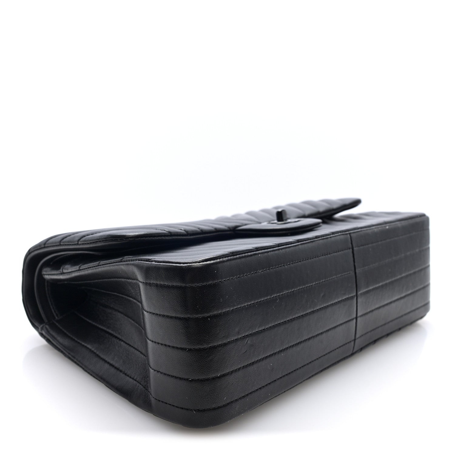 Lambskin Chevron Quilted Jumbo Double Flap  So Black — view 4