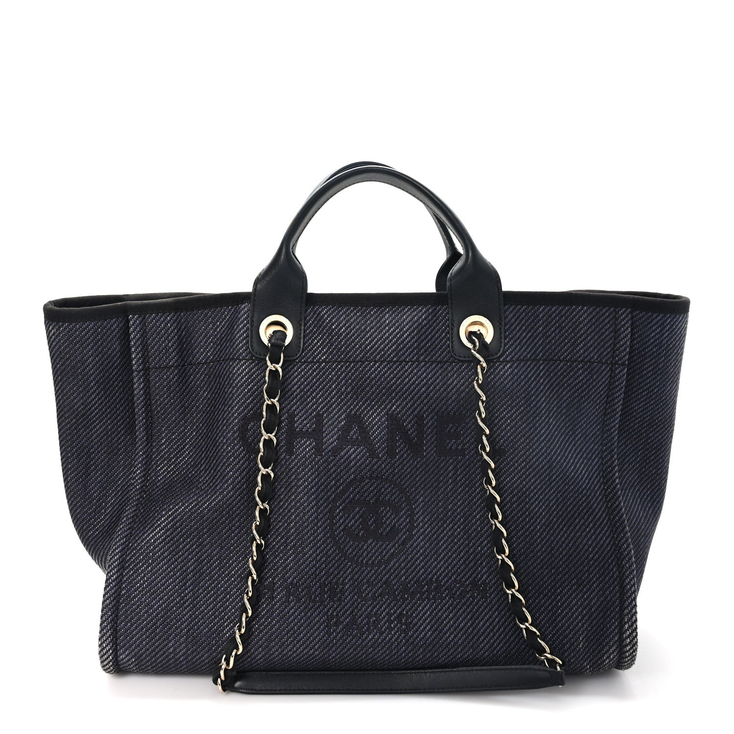 Mixed Fibers Calfskin Medium Deauville Tote Black