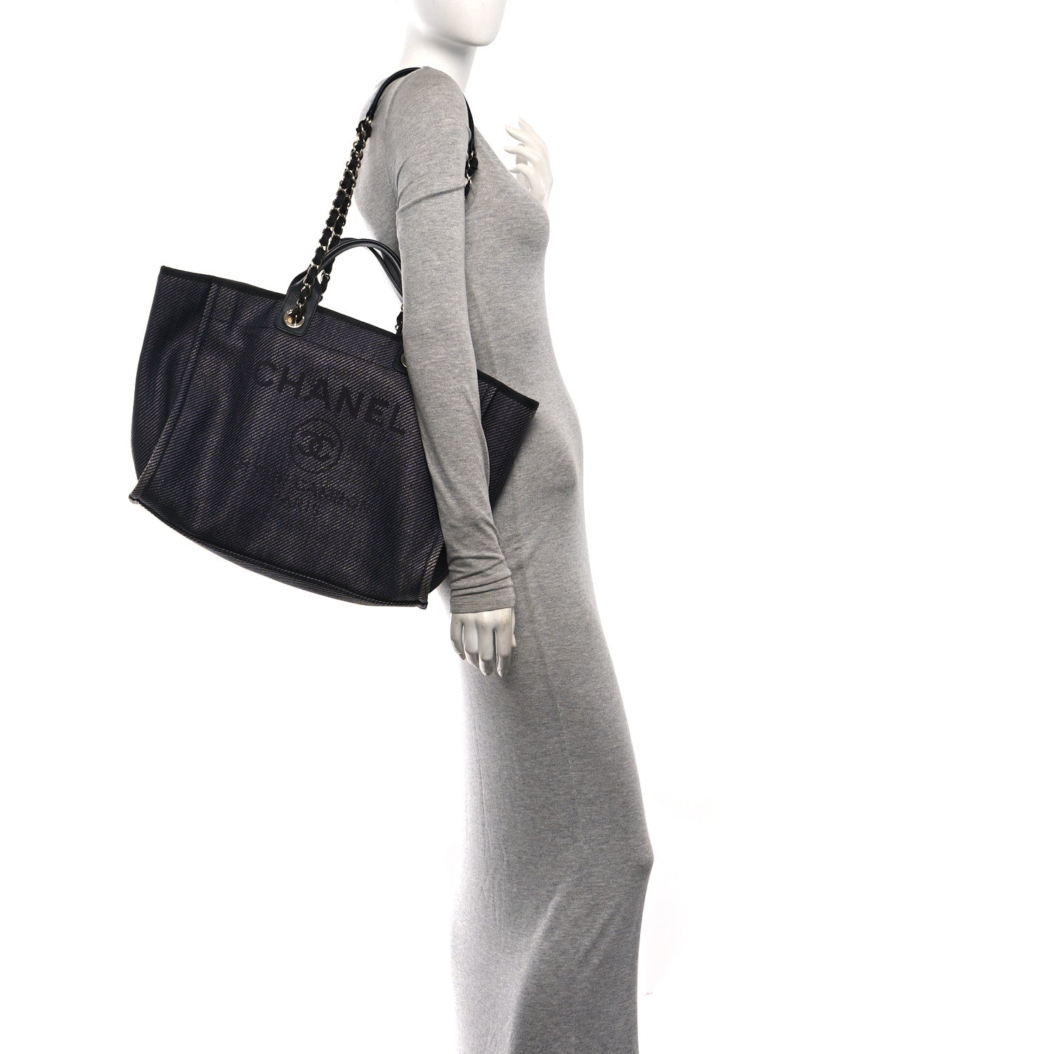 Mixed Fibers Calfskin Medium Deauville Tote Black — view 2
