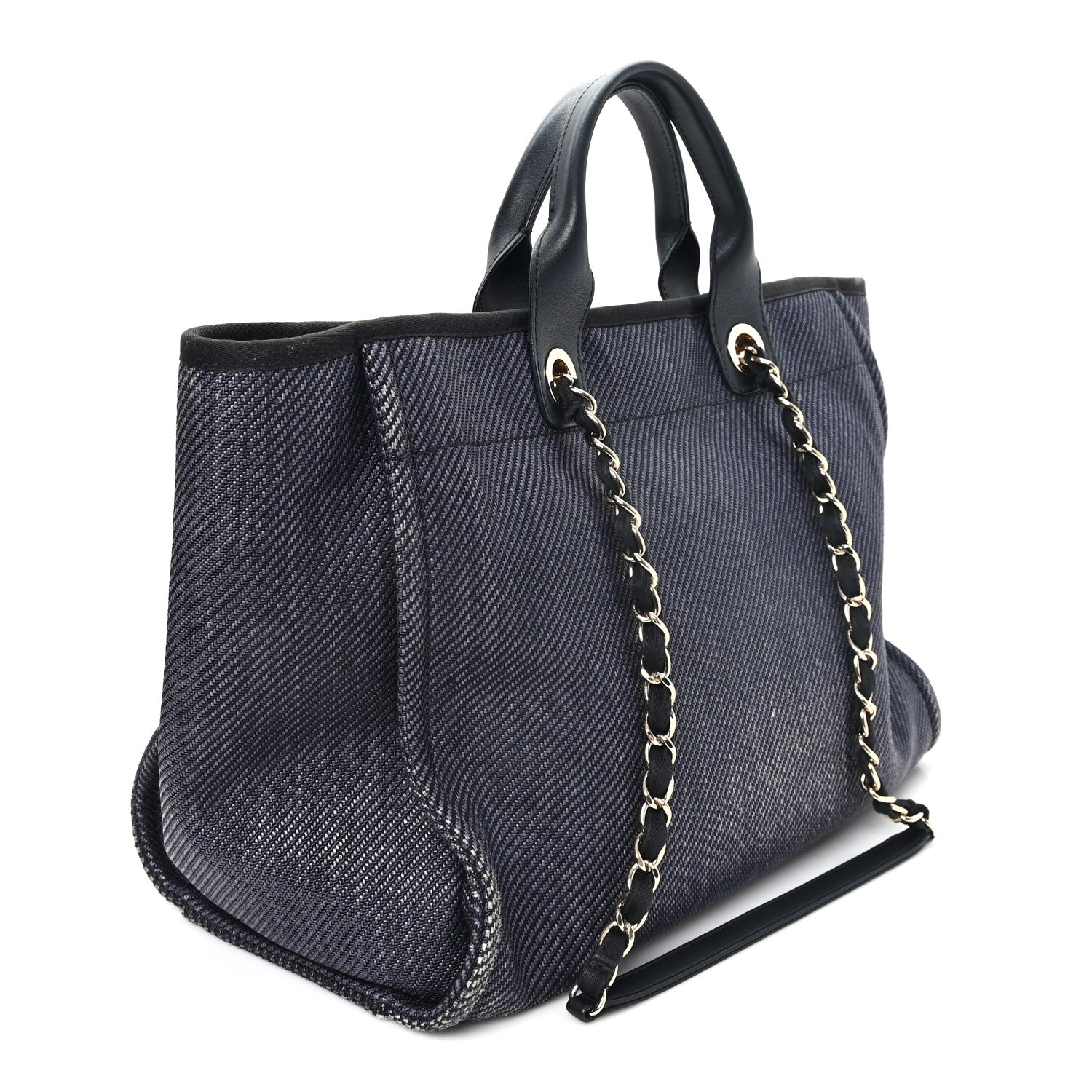 Mixed Fibers Calfskin Medium Deauville Tote Black — view 3