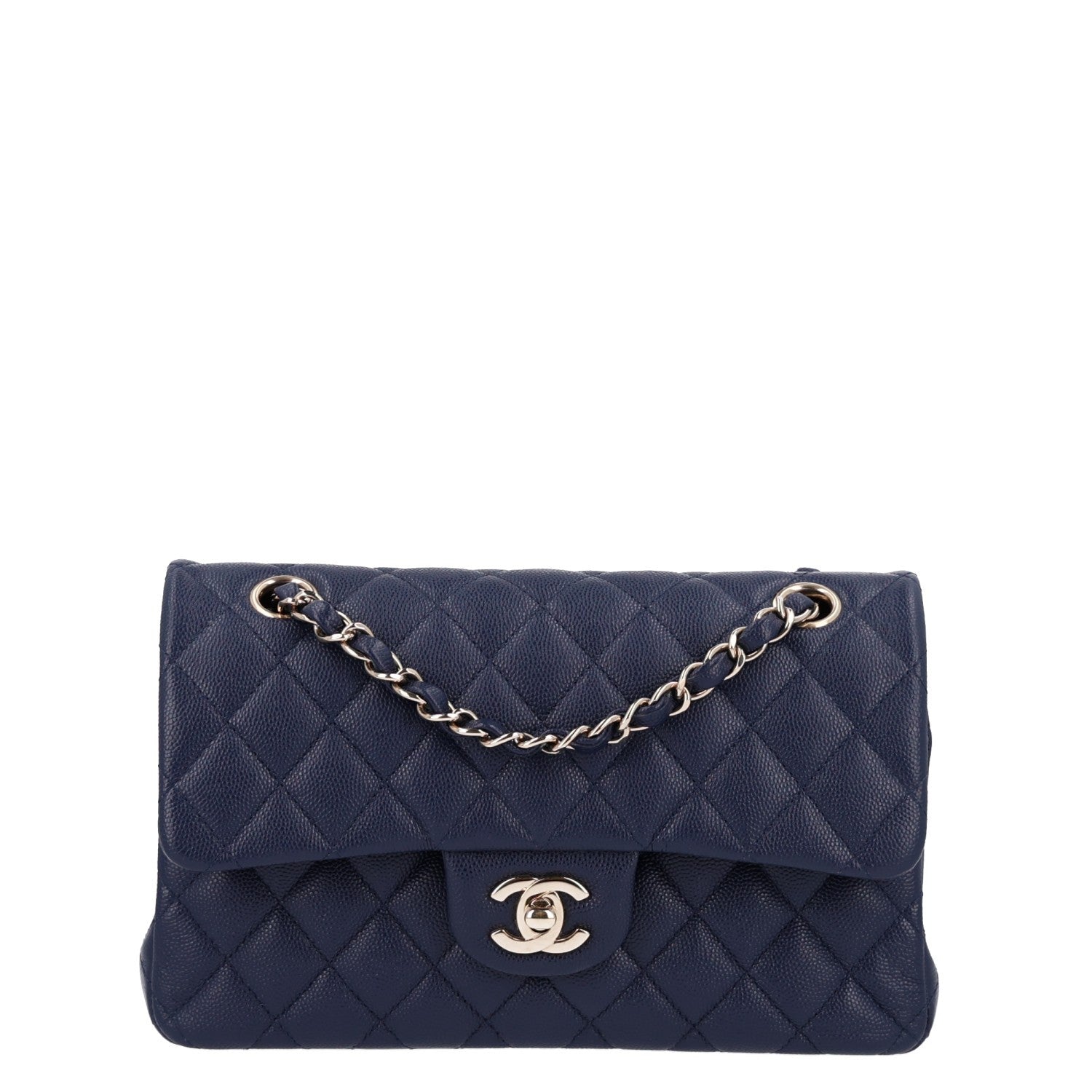 Caviar Quilted Small Double Flap Navy