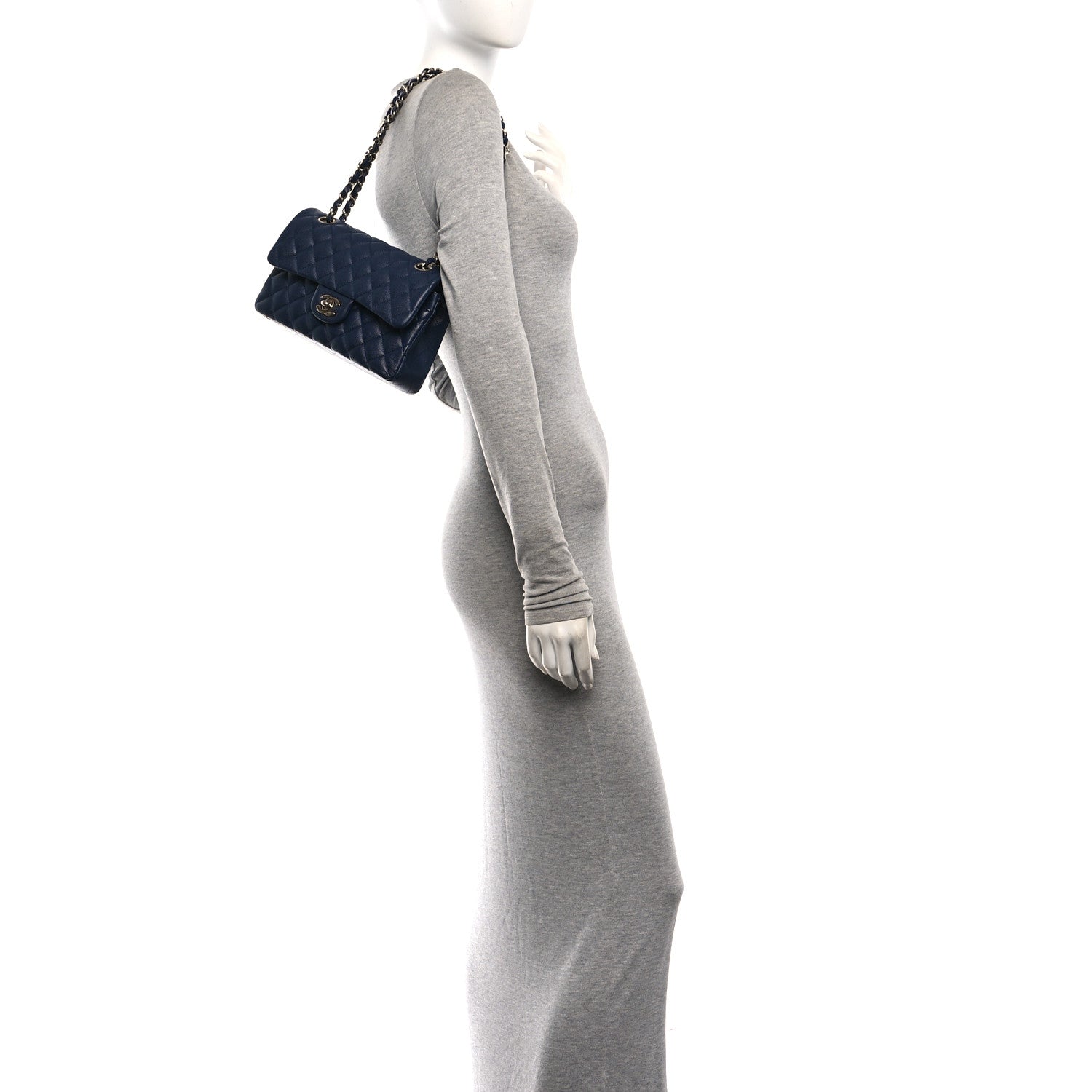Caviar Quilted Small Double Flap Navy — view 2