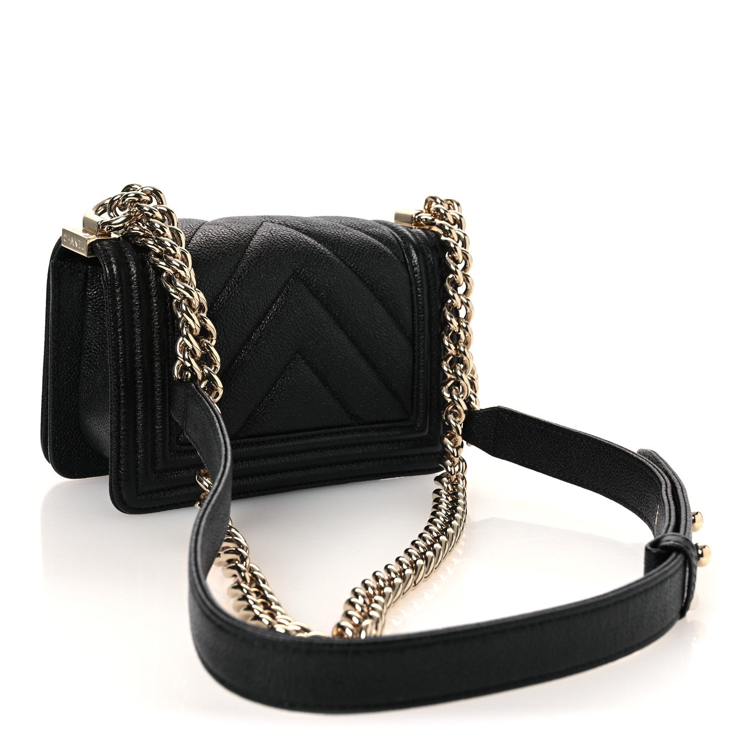 Caviar Chevron Quilted Mini Boy Flap Black Black — view 3