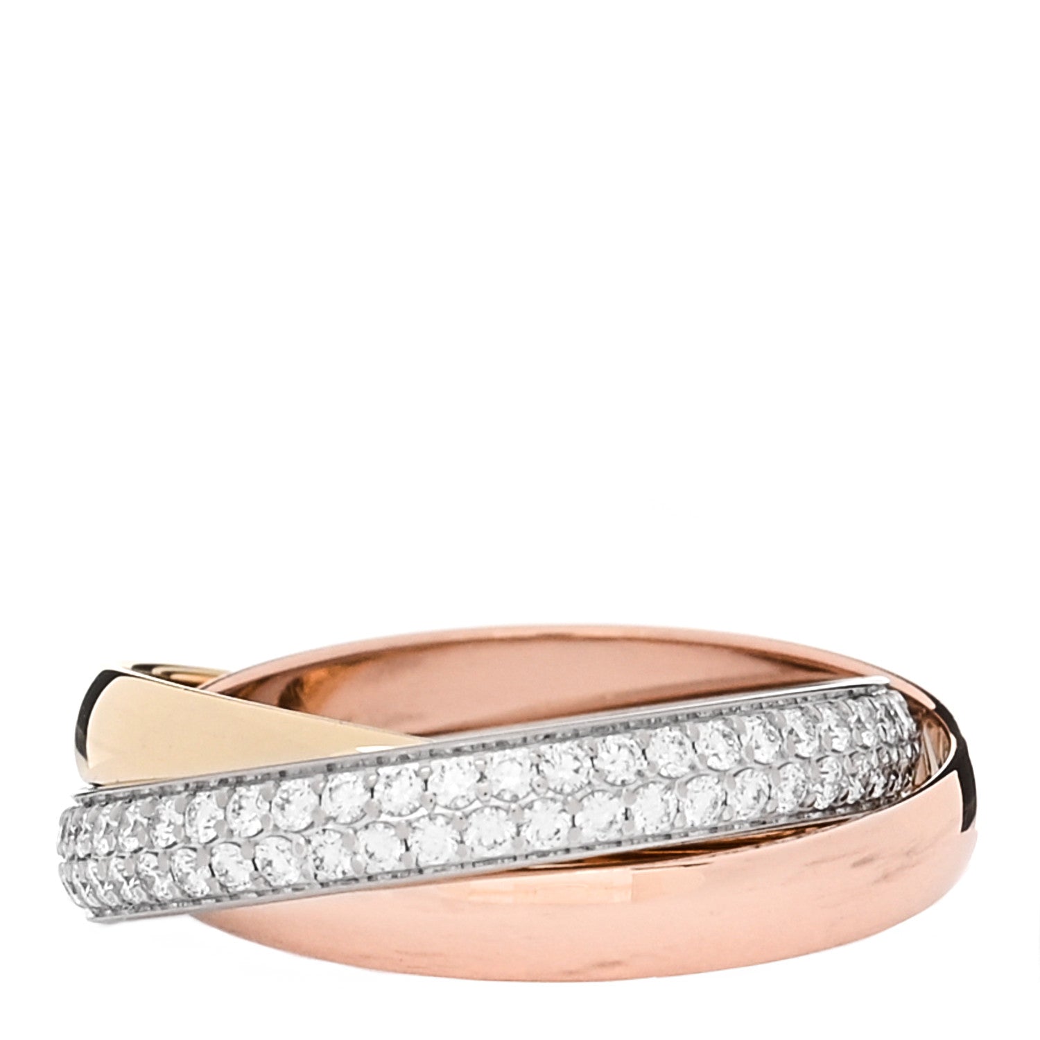 18K White Yellow Pink Gold Diamond Small Trinity Paved Ring 48 4.5