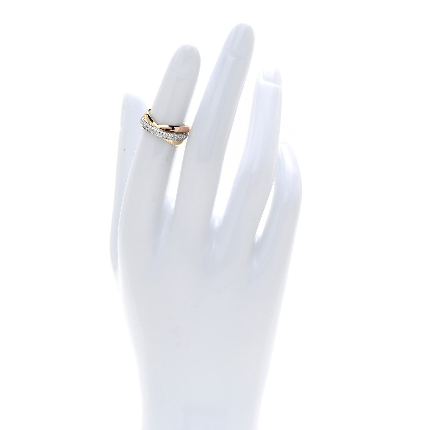18K White Yellow Pink Gold Diamond Small Trinity Paved Ring 48 4.5 — view 2