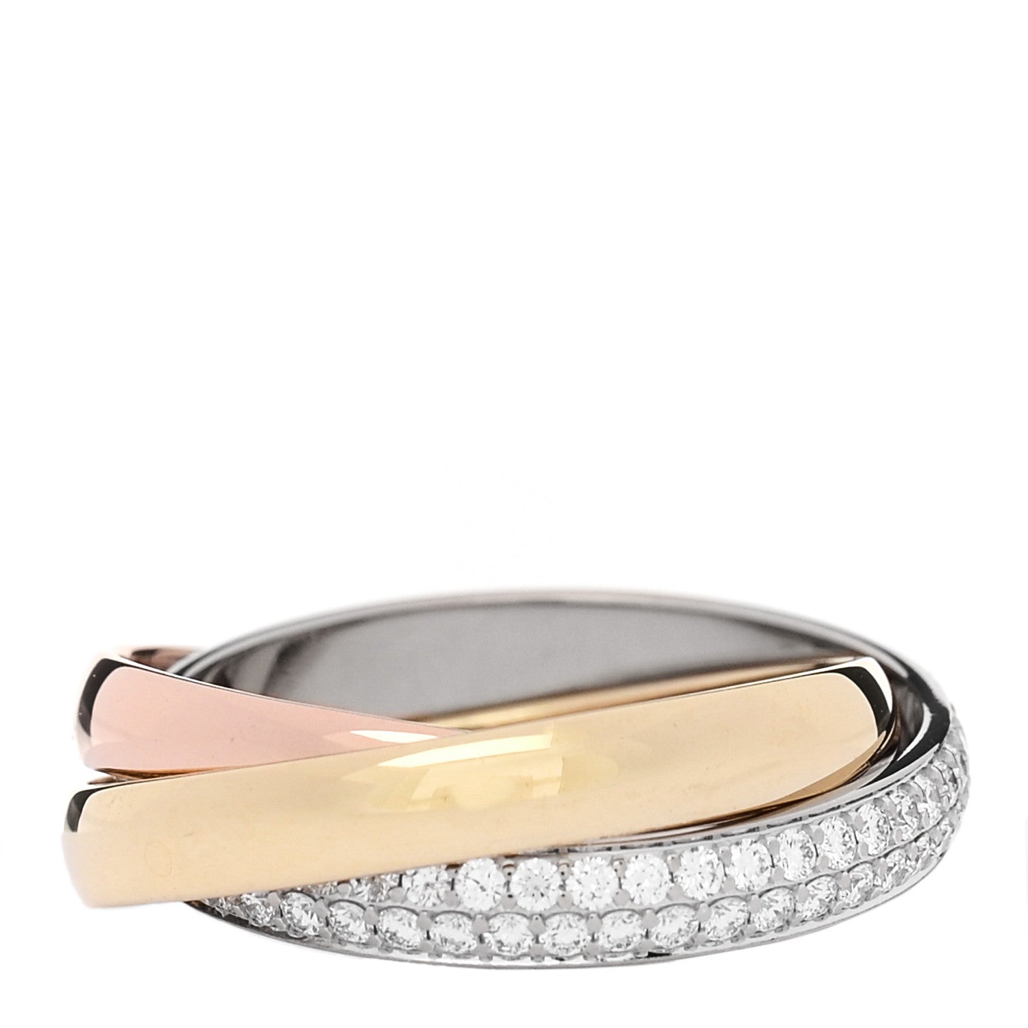 18K White Yellow Pink Gold Diamond Small Trinity Paved Ring 48 4.5 — view 3