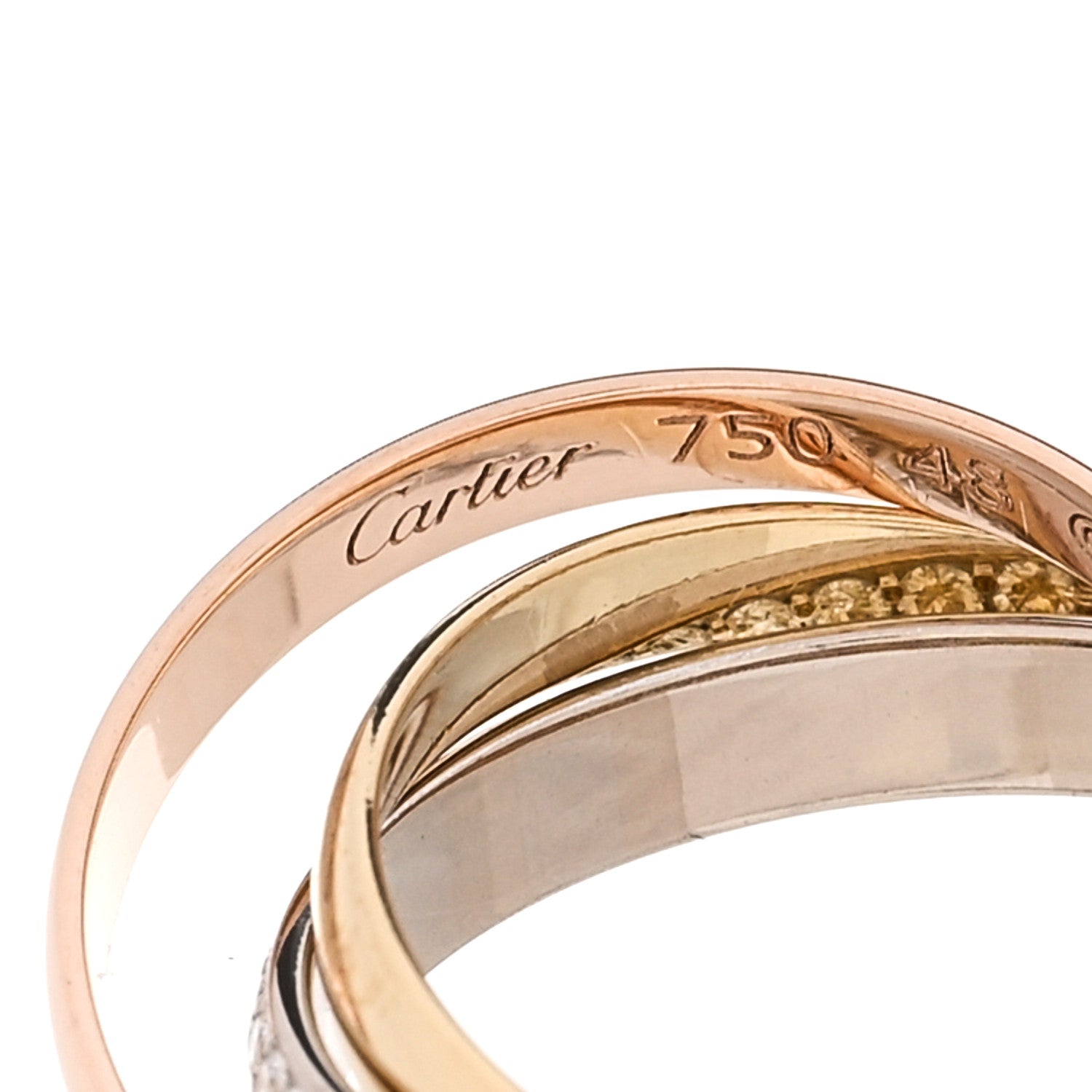 18K White Yellow Pink Gold Diamond Small Trinity Paved Ring 48 4.5 — view 4