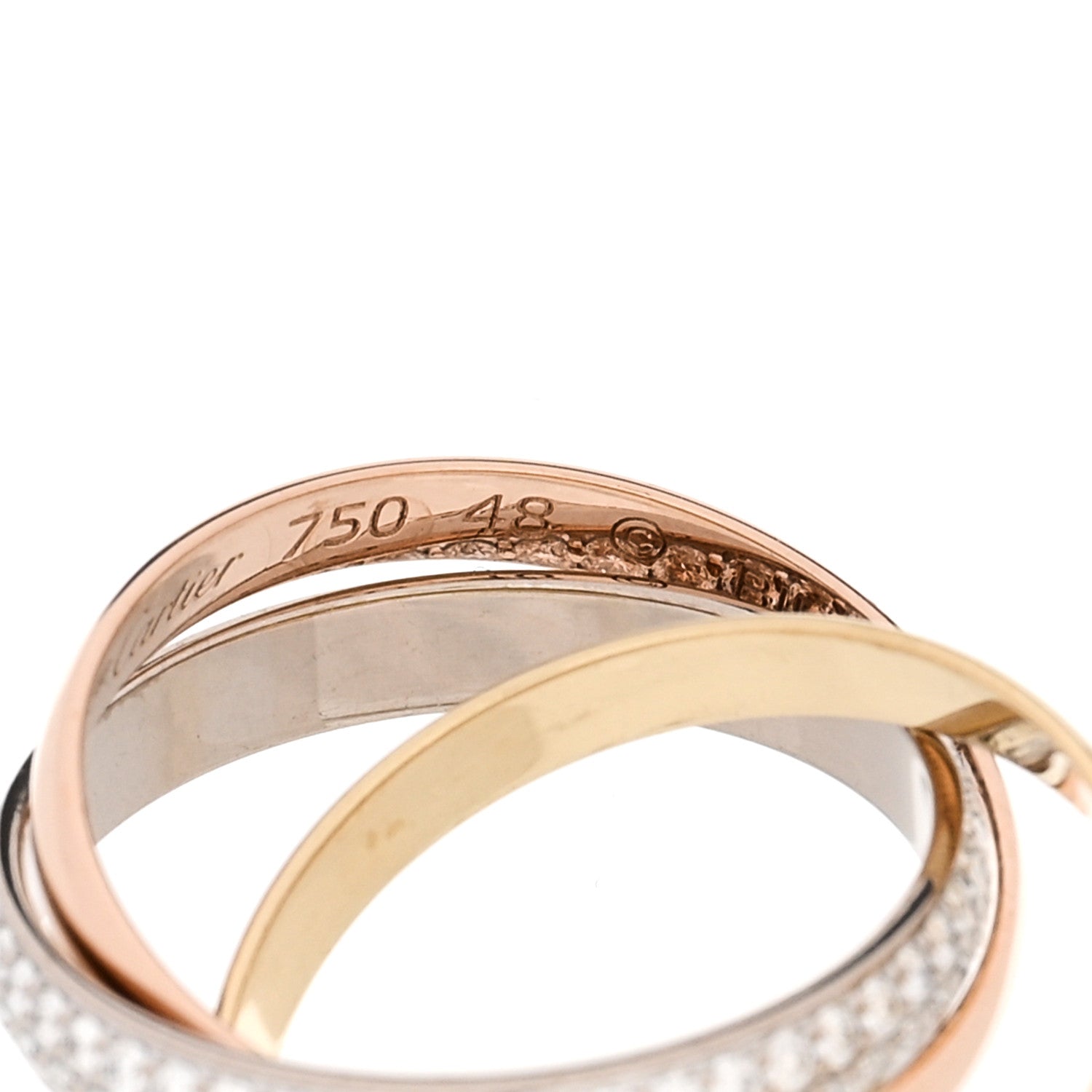 18K White Yellow Pink Gold Diamond Small Trinity Paved Ring 48 4.5 — view 5