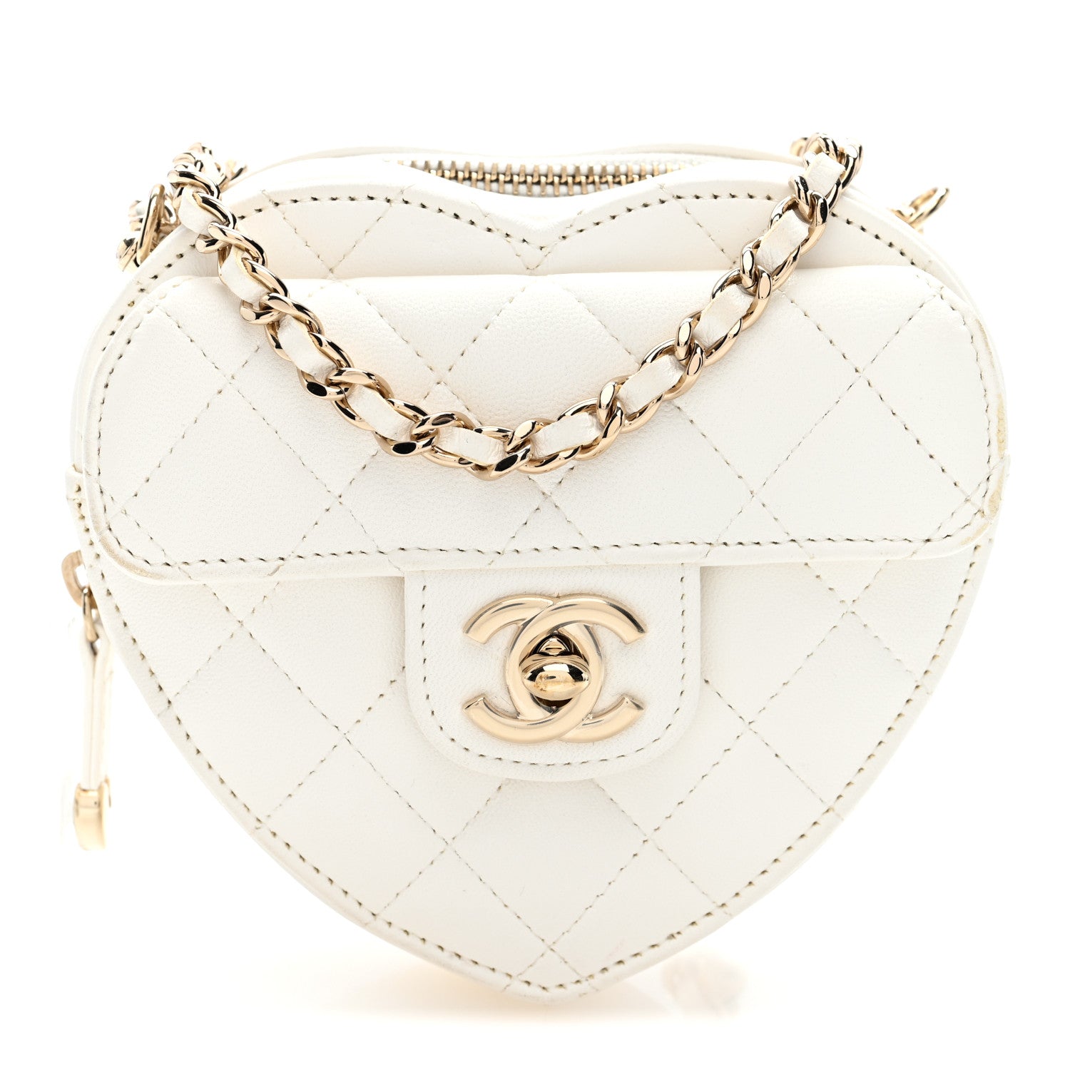 Lambskin Quilted CC In Love Heart Clutch With Chain White