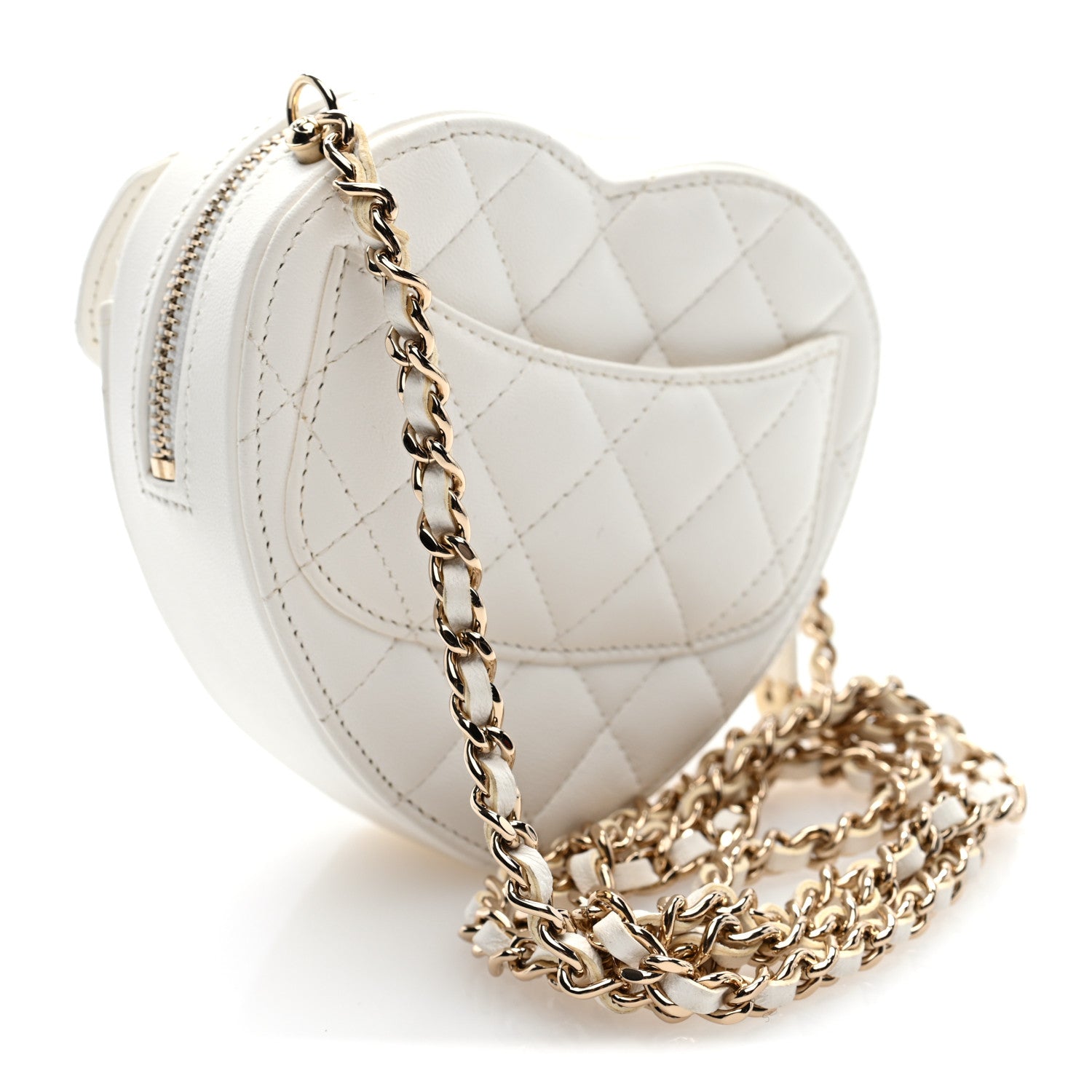 Lambskin Quilted CC In Love Heart Clutch With Chain White — view 2