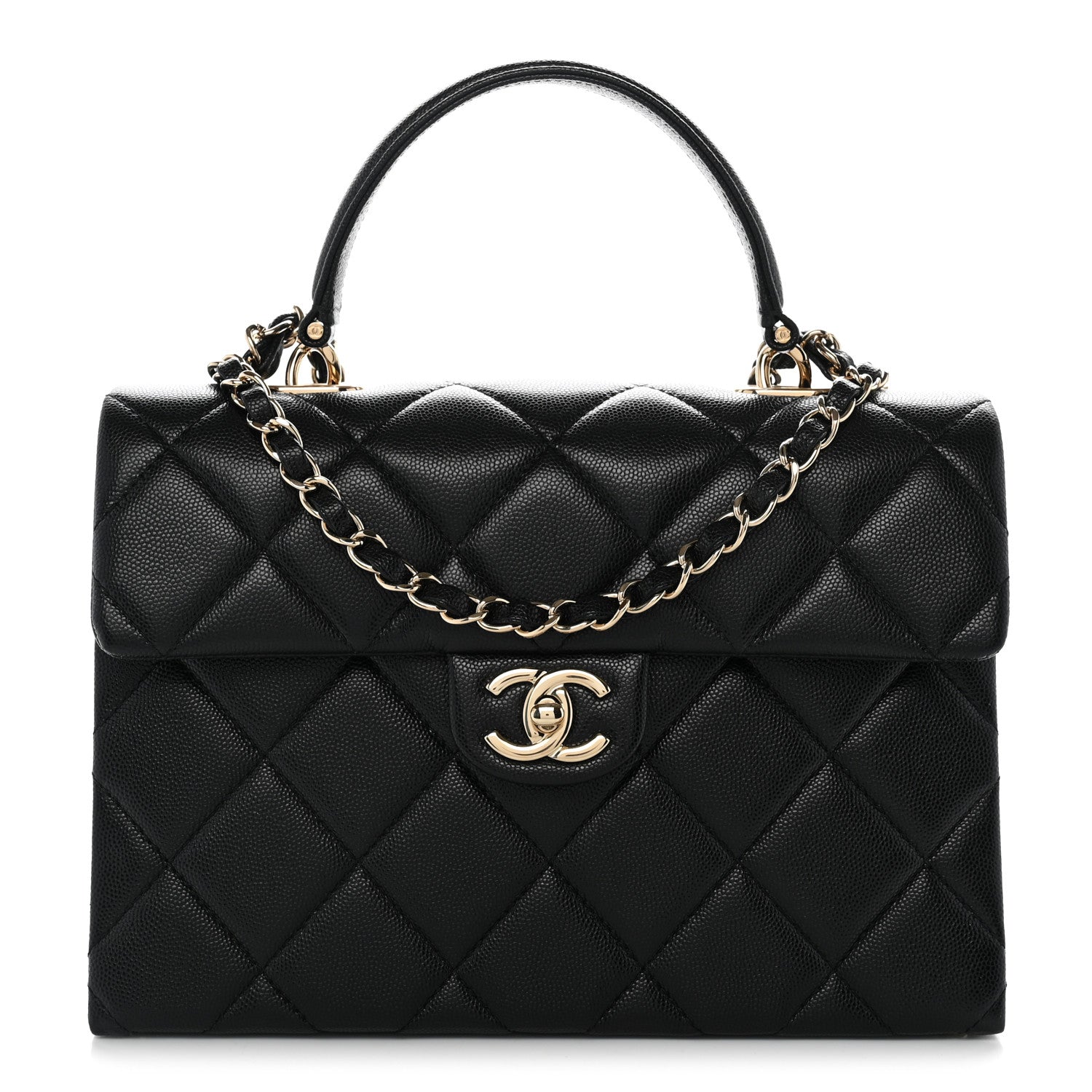Caviar Quilted Medium Retro Twist Top Handle Flap Black