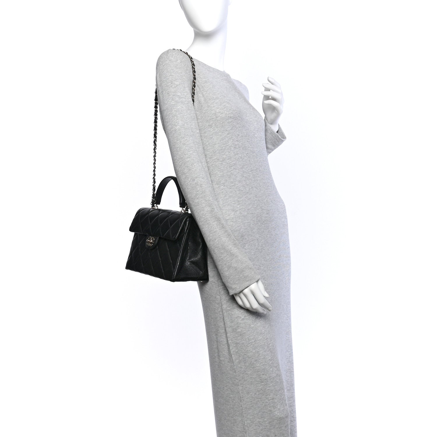 Caviar Quilted Medium Retro Twist Top Handle Flap Black — view 2