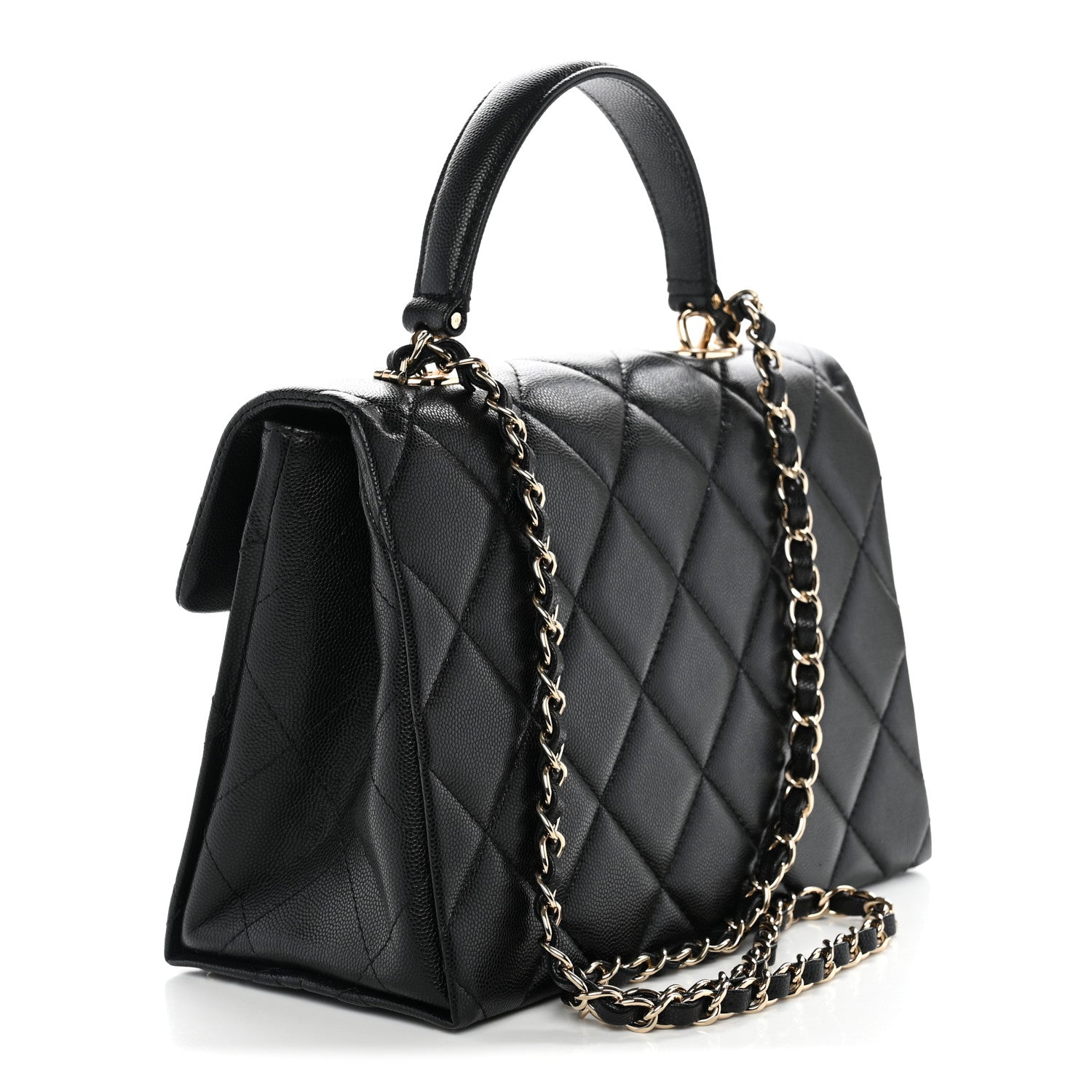 Caviar Quilted Medium Retro Twist Top Handle Flap Black — view 3