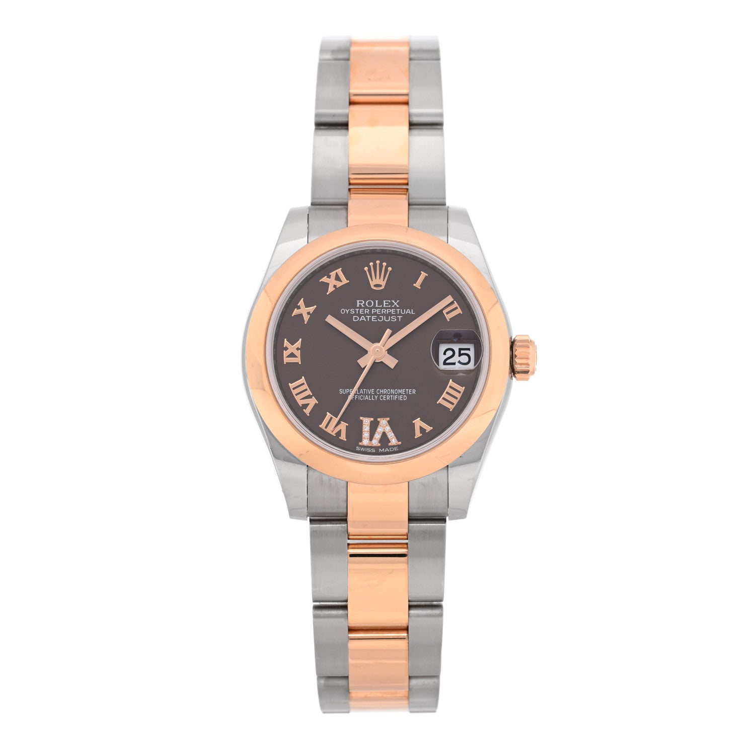 Stainless Steel 18K Everose Diamond 31mm Oyster Perpetual Datejust Watch Chocolate Roman 178241