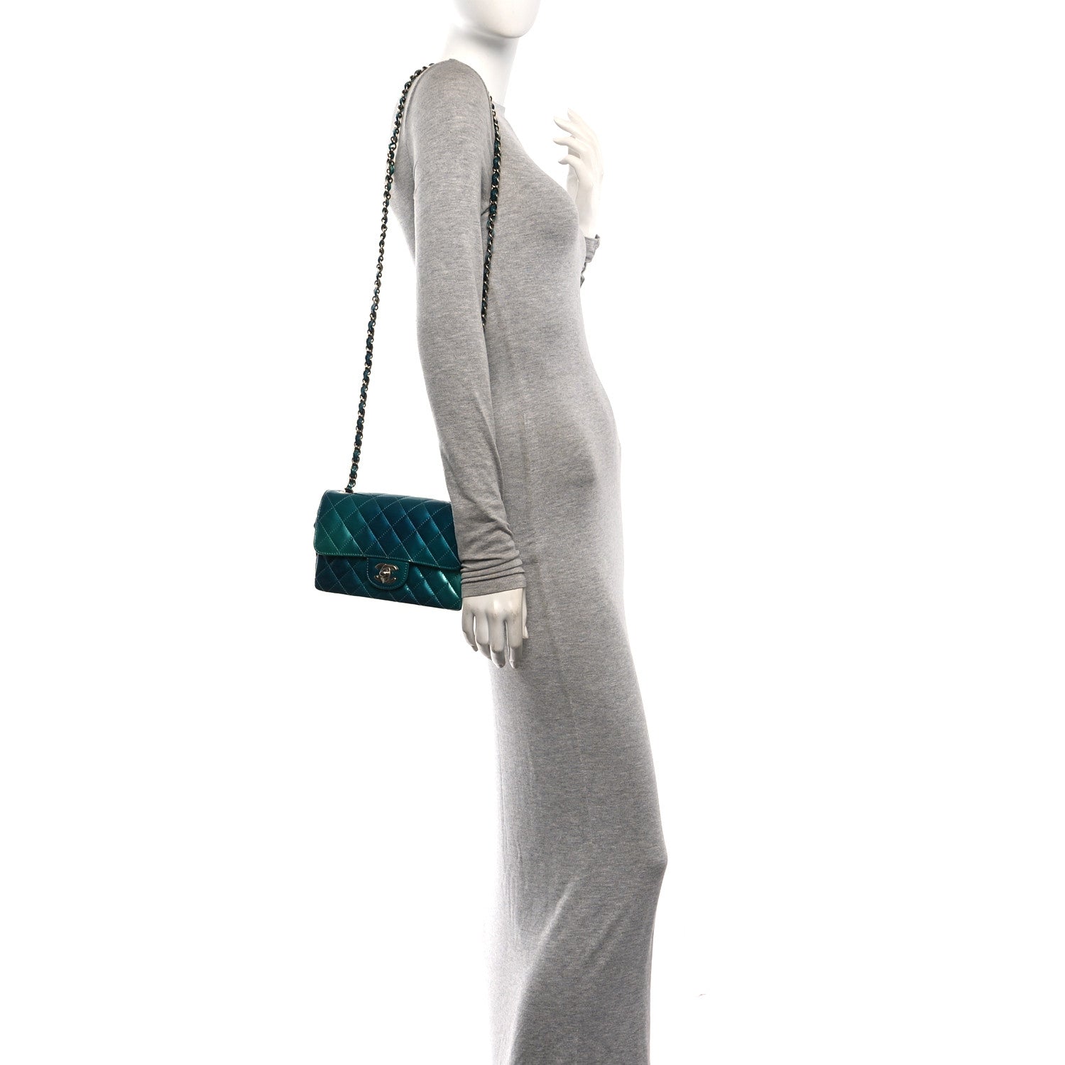 Shaded Patent Calfskin Quilted Mini Rectangular Flap Green Blue — view 2