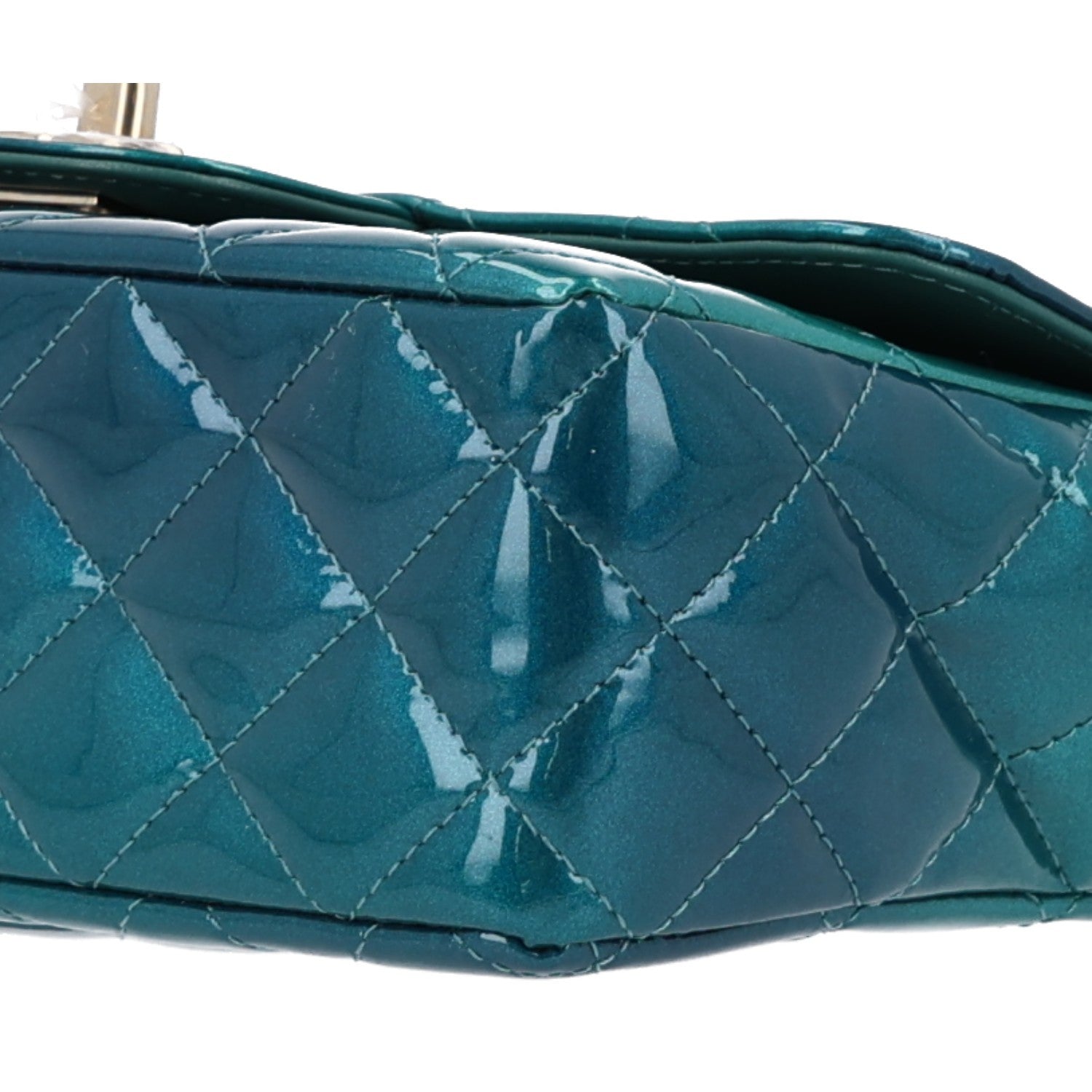 Shaded Patent Calfskin Quilted Mini Rectangular Flap Green Blue — view 3