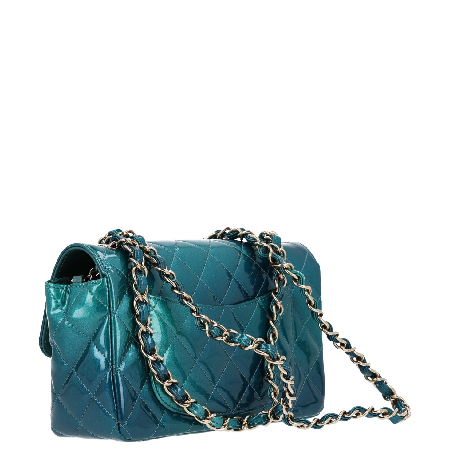 Shaded Patent Calfskin Quilted Mini Rectangular Flap Green Blue — view 4