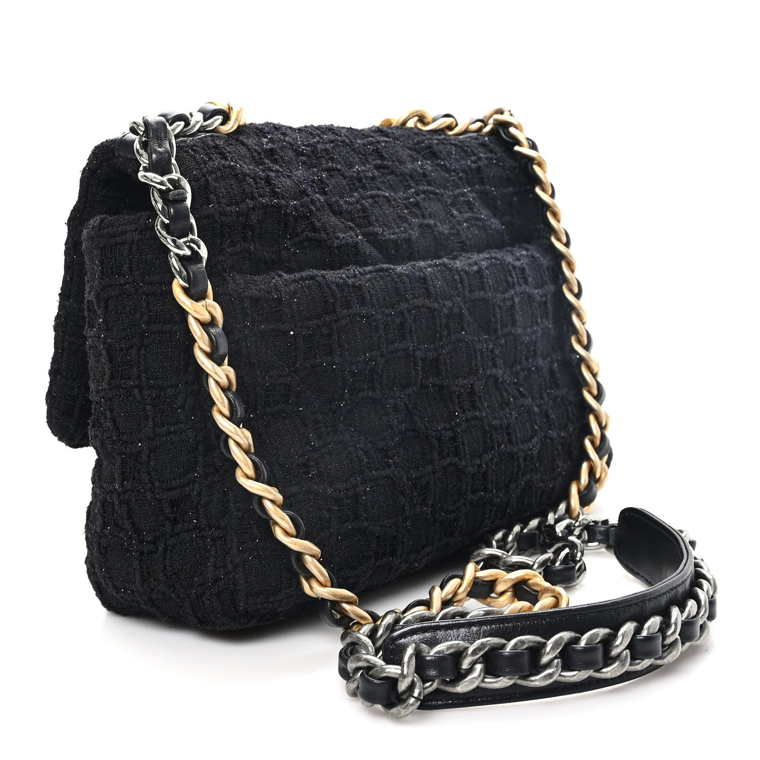 Tweed Quilted Medium Chanel 19 Flap Black Black — view 3