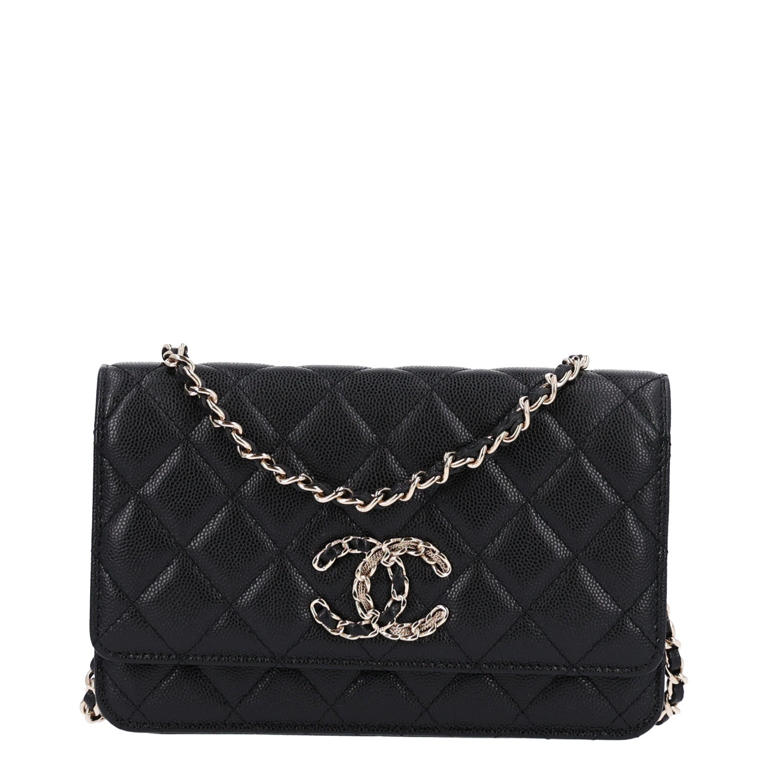 Caviar Quilted French New Wave Chain CC Wallet On Chain WOC Black