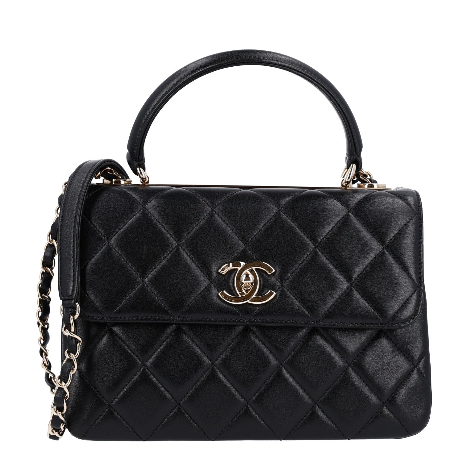 Lambskin Quilted Small Trendy CC Dual Handle Flap Bag Black