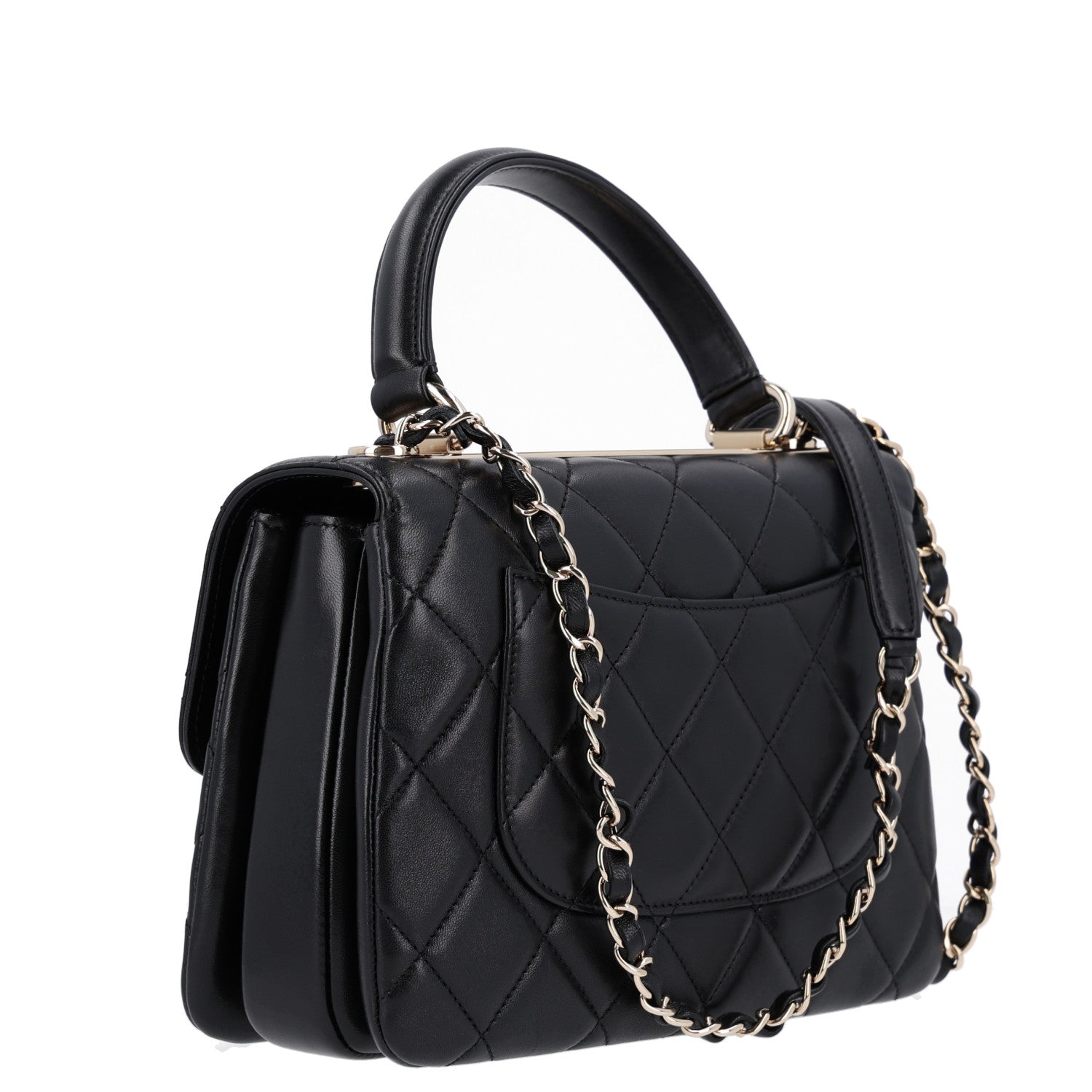 Lambskin Quilted Small Trendy CC Dual Handle Flap Bag Black — view 3