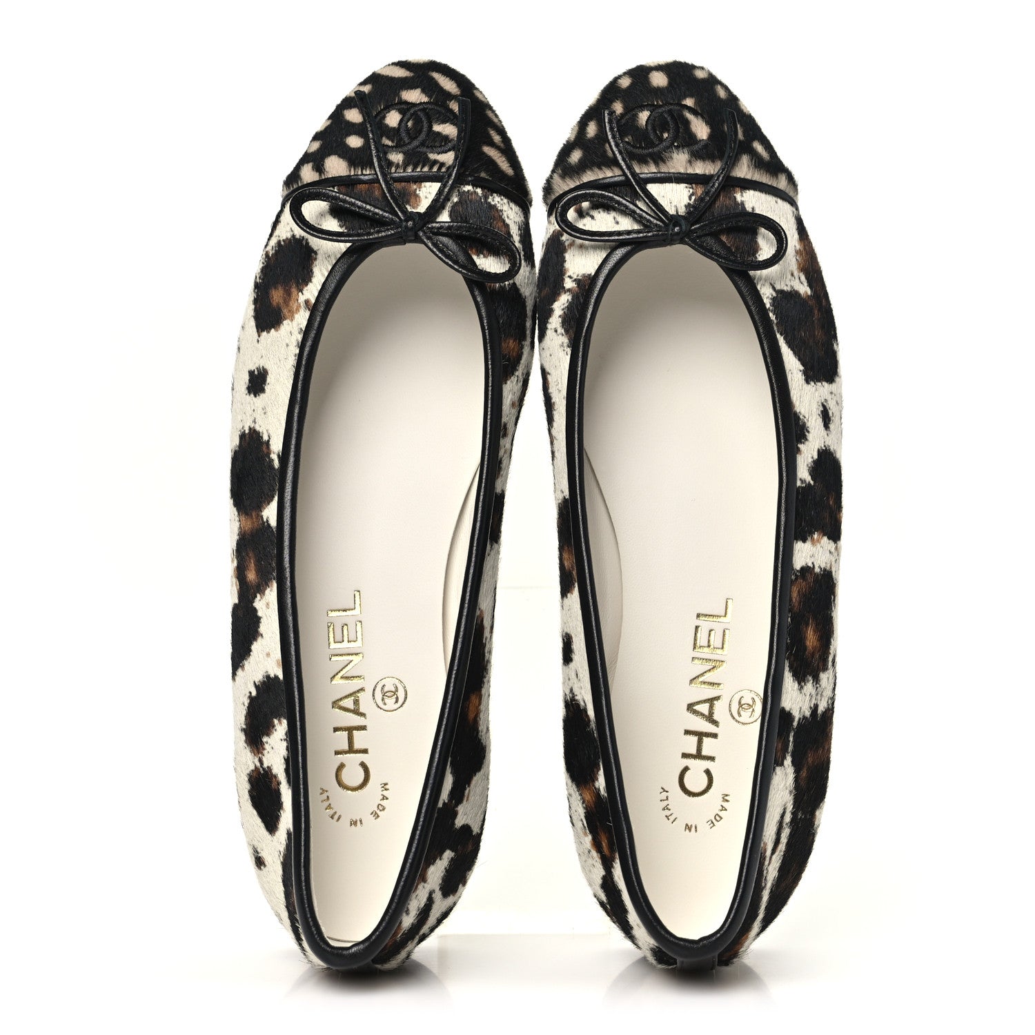 Pony Hair Calfskin Cap Toe CC Ballerina Flats 38.5 White Brown Black 37.5 White Brown Black — view 2