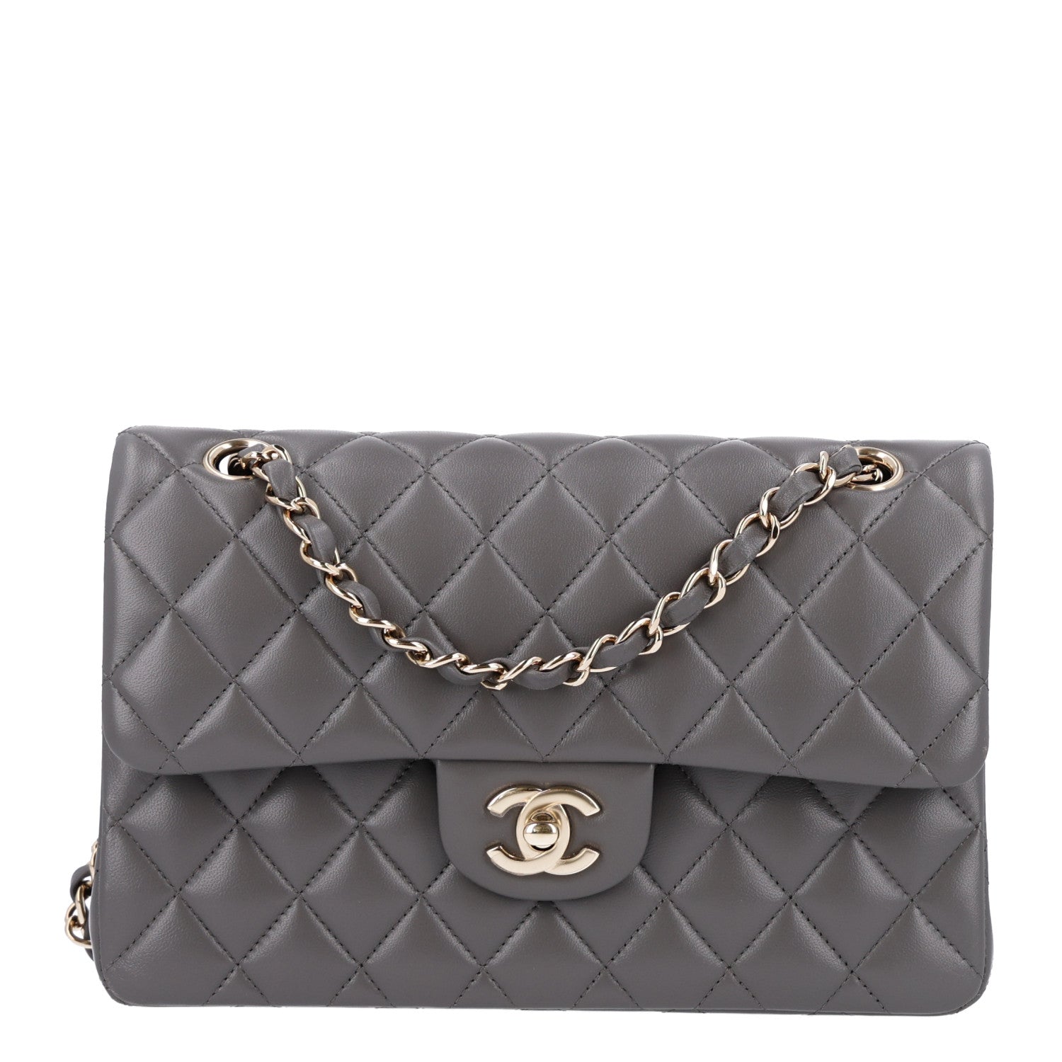 Lambskin Quilted Small Double Flap Grey