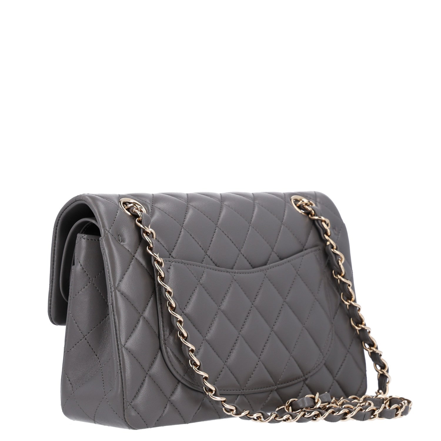 Lambskin Quilted Small Double Flap Grey — view 3