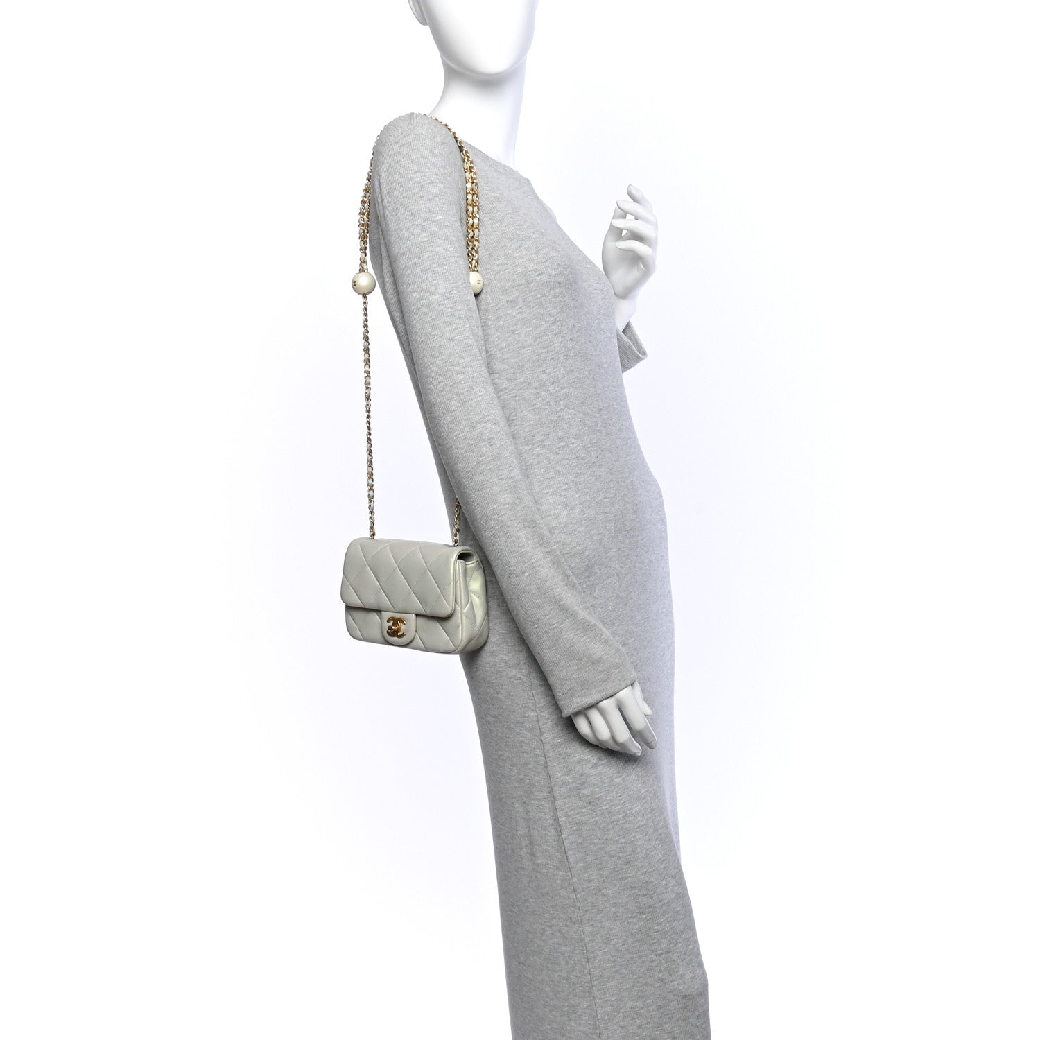 Pearly Lambskin Pearl Quilted Mini Flap Ivory — view 2